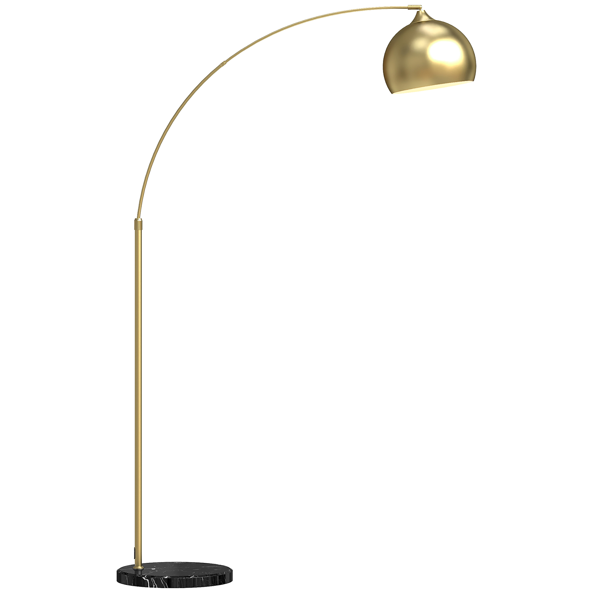 HOMCOM Stehlampe, Bogenlampe Wohnzimmer, goldener Lampenschirm, 40W, E27, Stehlampe mit Marmorsockel, einstellbare Länge 110 - 115 cm, einstellbare Höhe 170-180 cm, modernes Design, Schwarz Grau   Aosom