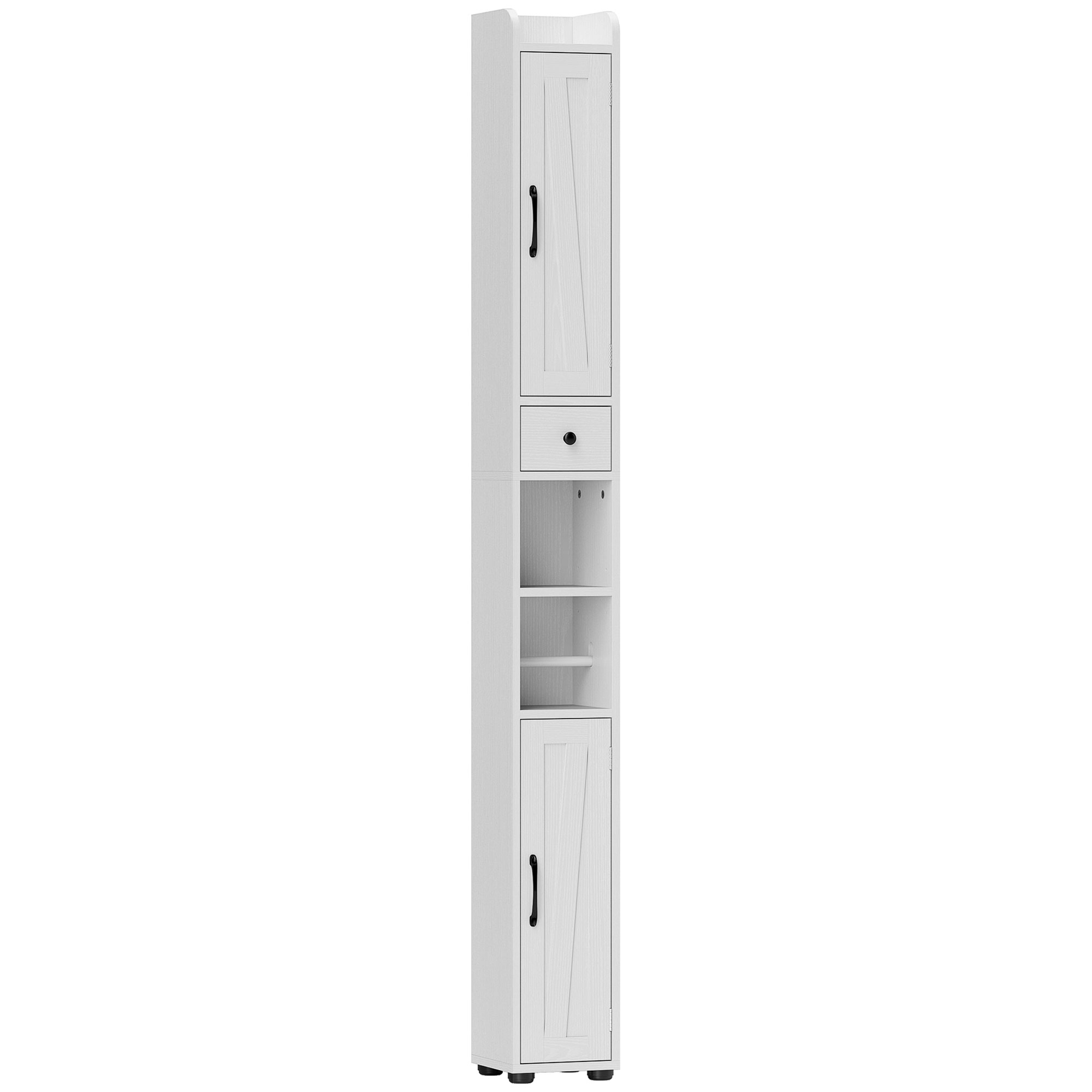 HOMCOM Hochschrank Badezimmer, Badezimmerschrank Säule, 2 Türen, Schublade, offene Fächer, verstellbare Regale und Toilettenpapierhalter, schmaler Schrank für Toilette, kleine Räume, 20x20x185cm, Weiß   Aosom