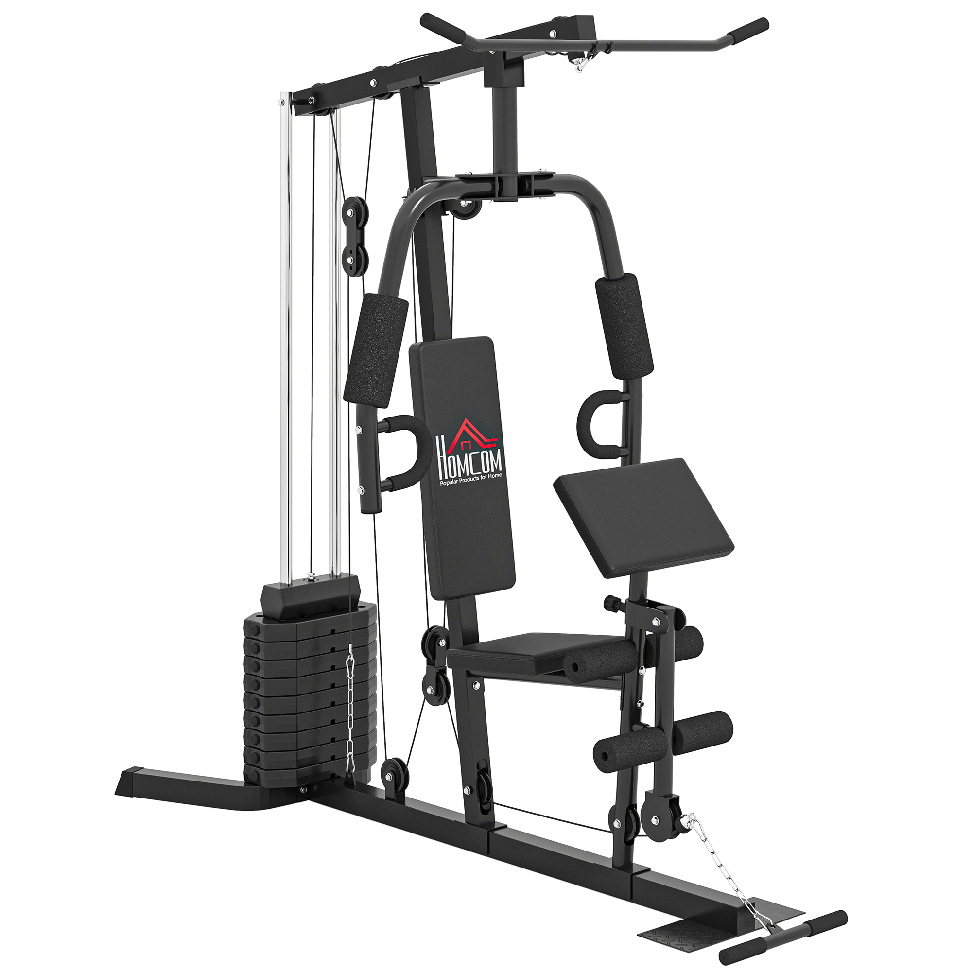 HOMCOM Kraftstation, Fitnessstation mit Latzug- und Butterflystange, Multi-Gym-Krafstation mit 45 kg Gewichte, Multistation Set, Krafttraining Aosom