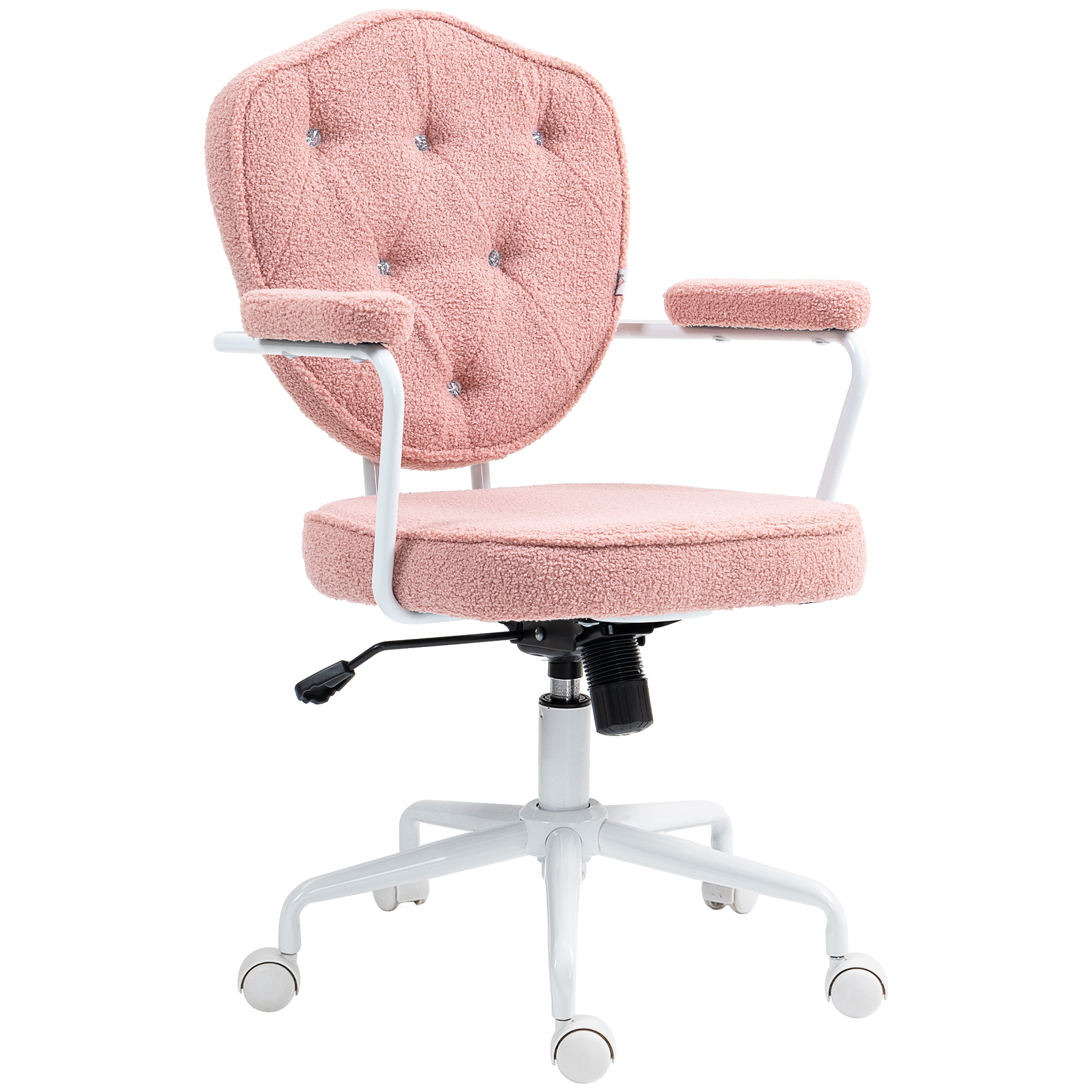 HOMCOM Bürostuhl, Ergonomisch Schreibtischstuhl mit Wippfunktion, geknöpftem Bezug, Höhenverstellbar Computerstuhl mit Drehfunktion, für Home Office, Teddybärvlies, Rosa Aosom