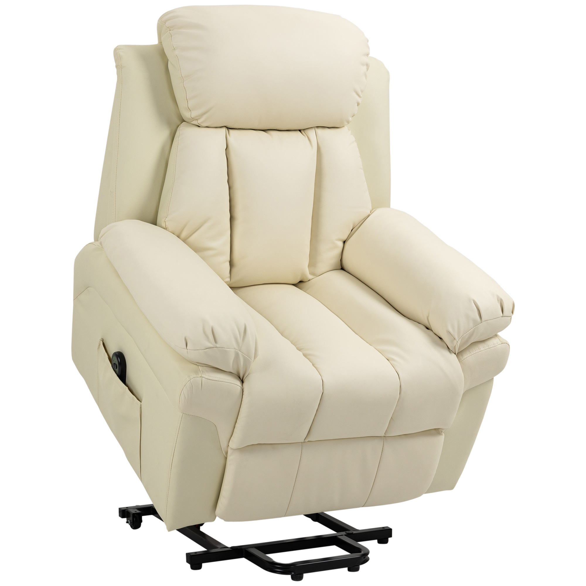 HOMCOM Sessel mit Aufstehhilfe, Elektrischer Relaxsessel, Neigebarer TV-Sessel mit Fernbedienung, aus Kunstleder, Creme 93 x 96 x 105 cm Aosom
