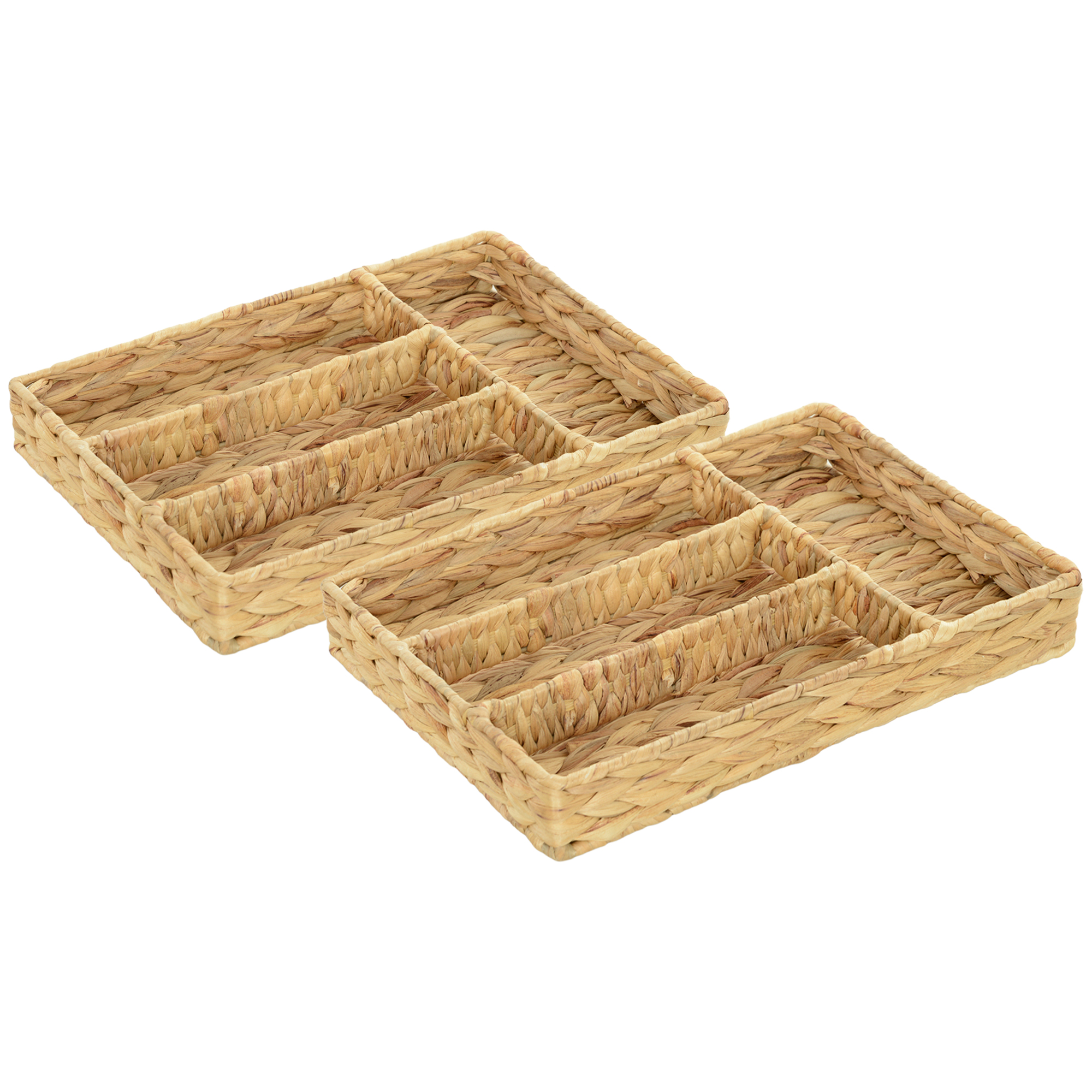 HOMCOM 2er-Set Aufbewahrungskorb, geflochtener Körbe aus Wasserhyazinthe, zum Aufbewahrung und Organisieren, für Wohnzimmer, Küche, Schlafzimmer, 36 x 26 x 5 cm, Naturholz   Aosom