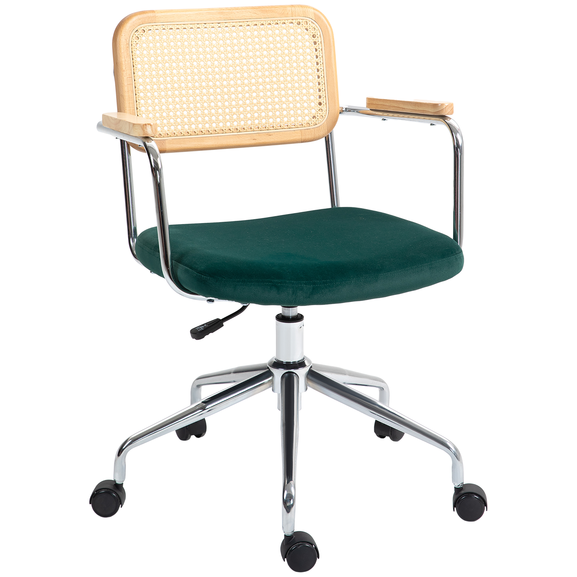 HOMCOM Bürostuhl, Schreibtischstuhl mit Rattanoptik, Wippfunktion, Höhenverstellbar Drehstuhl, Computerstuhl mit Samtoptik, für Home Office, Grün Aosom