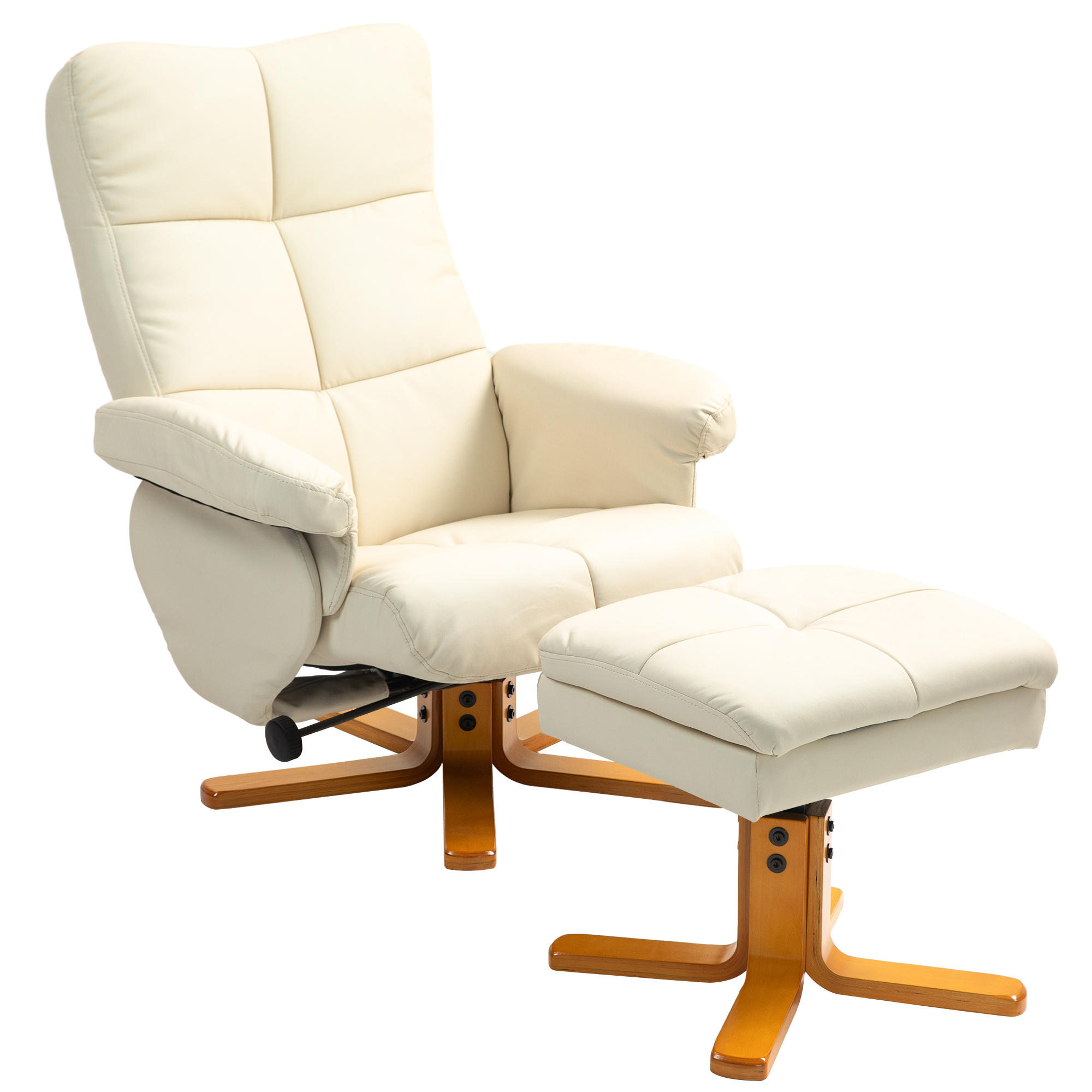HOMCOM Relaxsessel mit Hocker, Stauraum, Gepolstert Fernsehsessel mit Liegefunktion, 360° Drehbar TV-Sessel für Schlafzimmer, Wohnzimmer, Kunstleder, Cremeweiß Aosom