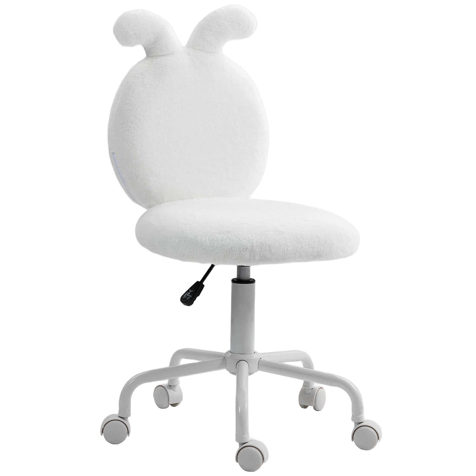 HOMCOM Bürostuhl Schreibtischstuhl mit Hasenohren, Höhenverstellbar Kosmetikstuhl mit Samtoptik, Drehstuhl Schminkstuhl für Schlafzimmer, Weiß Aosom