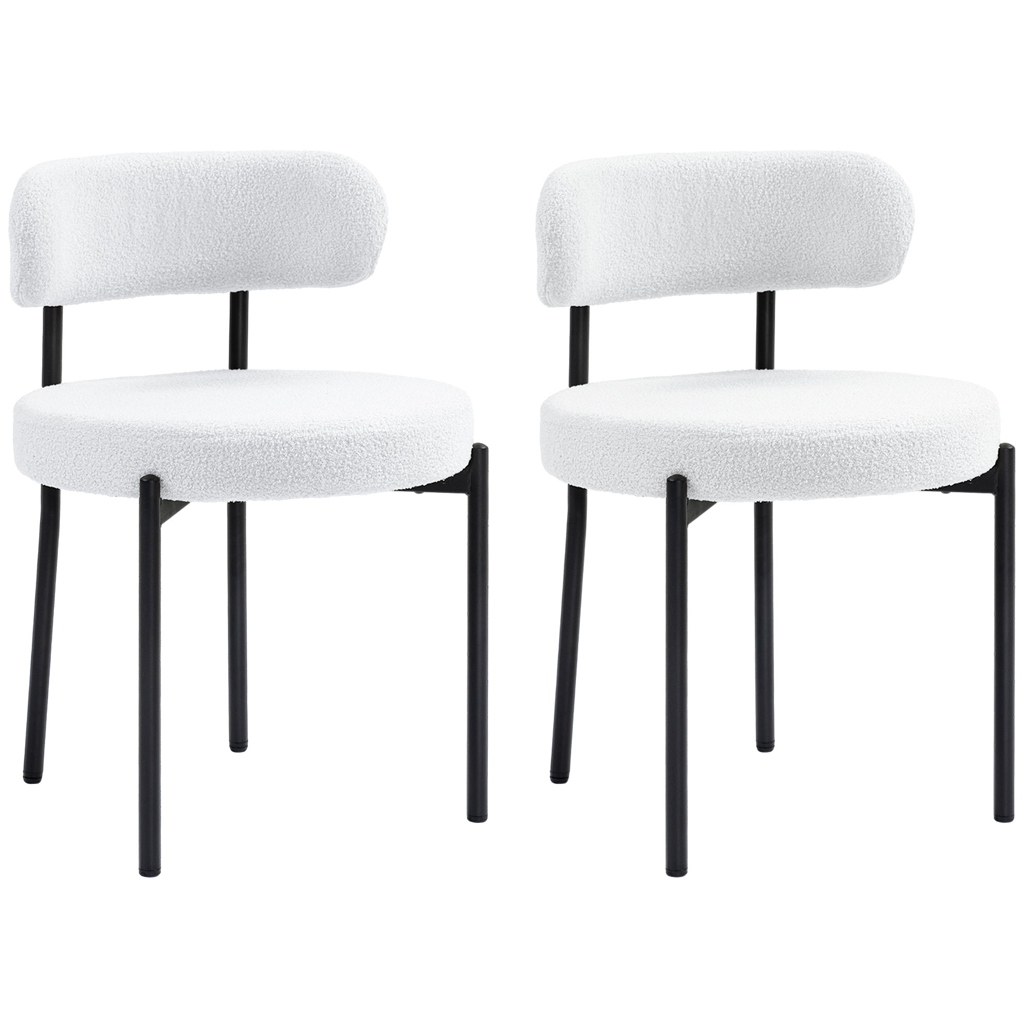 HOMCOM Esszimmerstühle 2er Set Küchenstuhl mit Rückenlehne, Fleeceoptik, Modern Sessel Polsterstuhl Stühle mit Stahlbeine, für Esszimmer, Esstisch, Cremeweiß Aosom