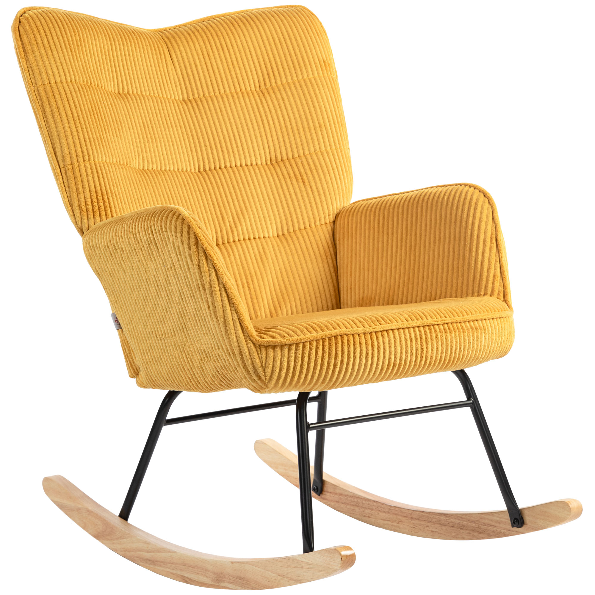 HOMCOM Schaukelstuhl, Schaukelsessel mit Berbervlies-Optik, Armlehne, Sessel mit Holzkufen, Relaxsessel für Wohnzimmer, Schlafzimmer, Gelb Aosom
