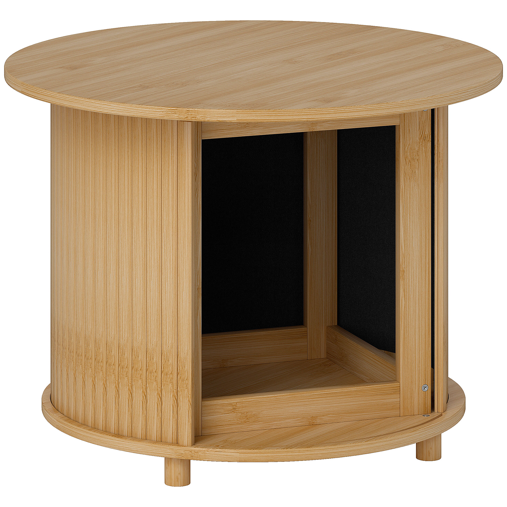 HOMCOM Couchtisch Wohnzimmertisch aus Bambus mit verstecktem Stauraum und Schiebetür, runder Beistelltisch im Modern-Stil, für Wohnzimmer, Natur, Ø60 x 45 cm Aosom
