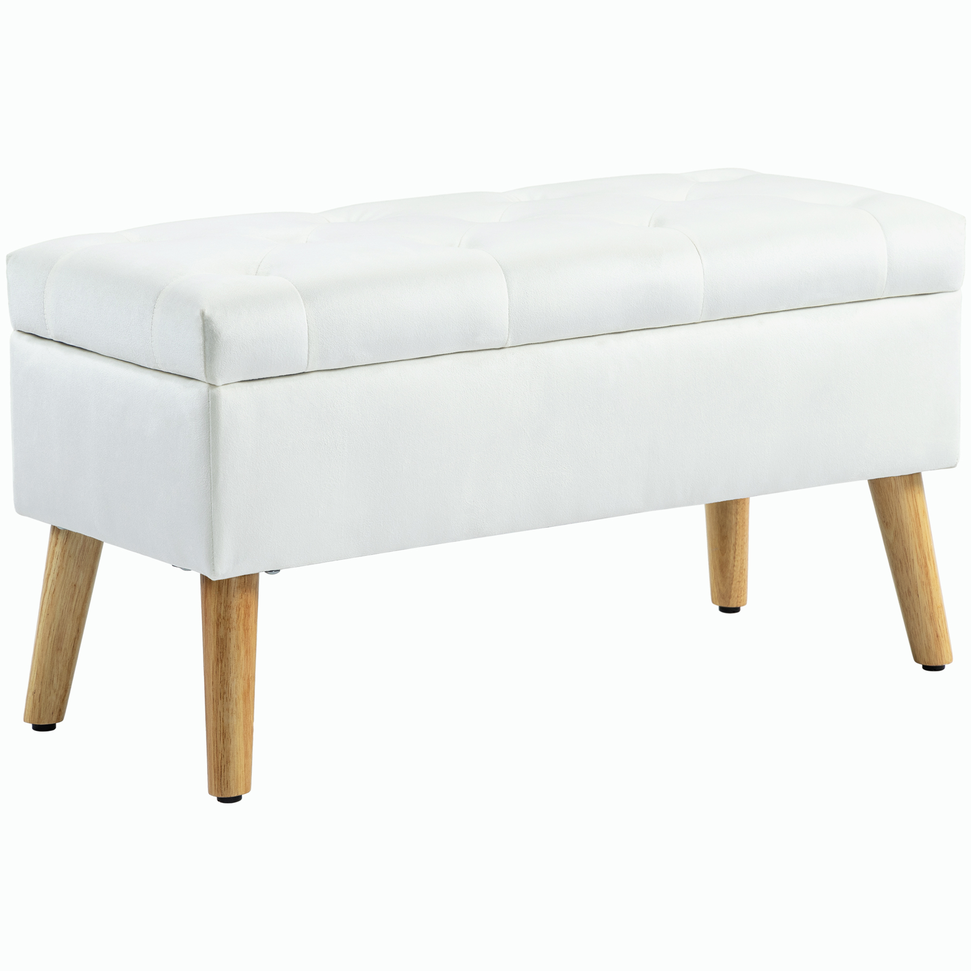 HOMCOM Sitzbank mit Stauraum, Polsterbank mit Deckel, Bettbank mit Samtoptik, für Flur Schlafzimmer Wohnzimmer, Gummiholz 102 x 35 x 43 cm Weiß Aosom