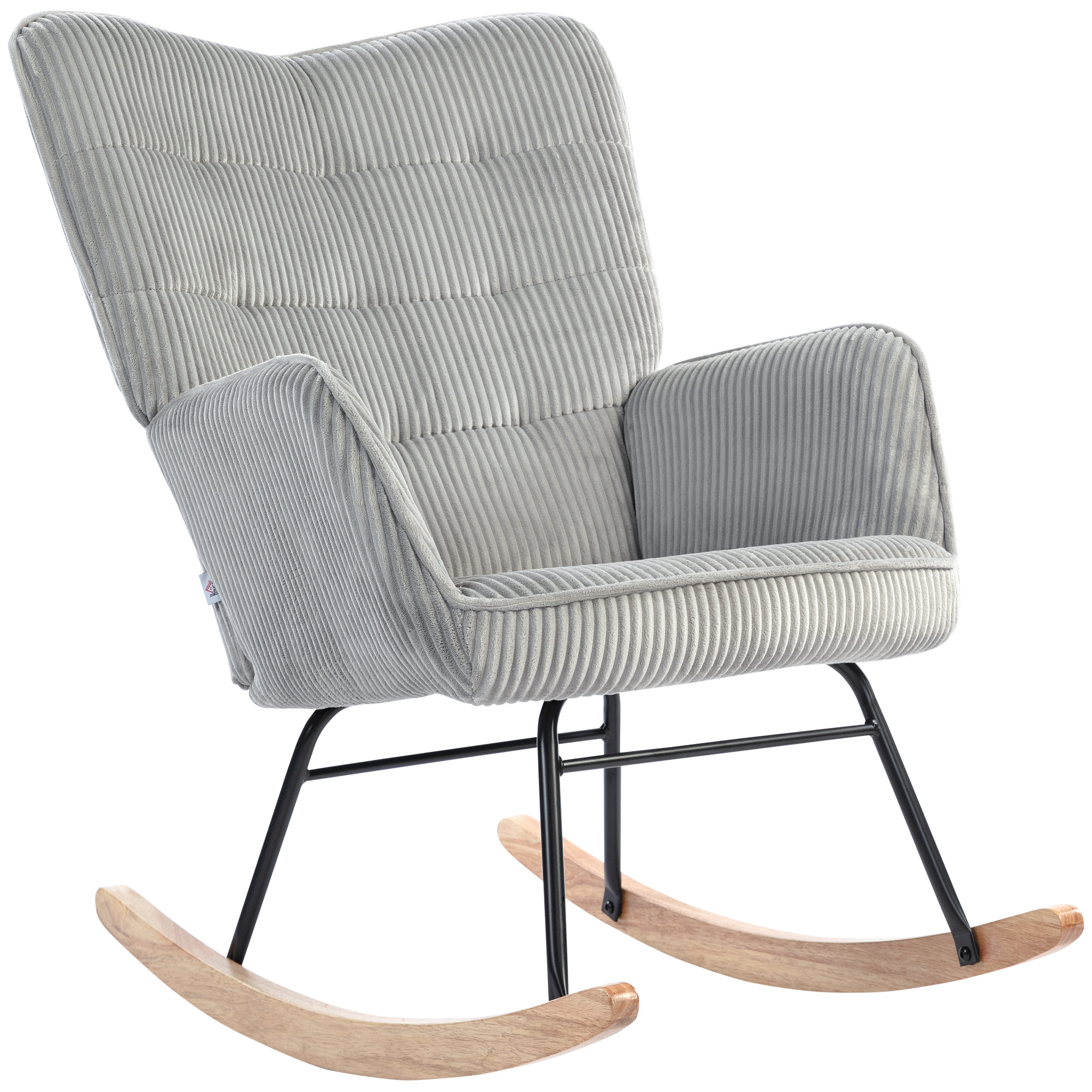 HOMCOM Schaukelstuhl, Schaukelsessel mit Kordoptik, Armlehne, Sessel mit Holzkufen, Relaxsessel für Wohnzimmer, Schlafzimmer, Hellgrau   Aosom