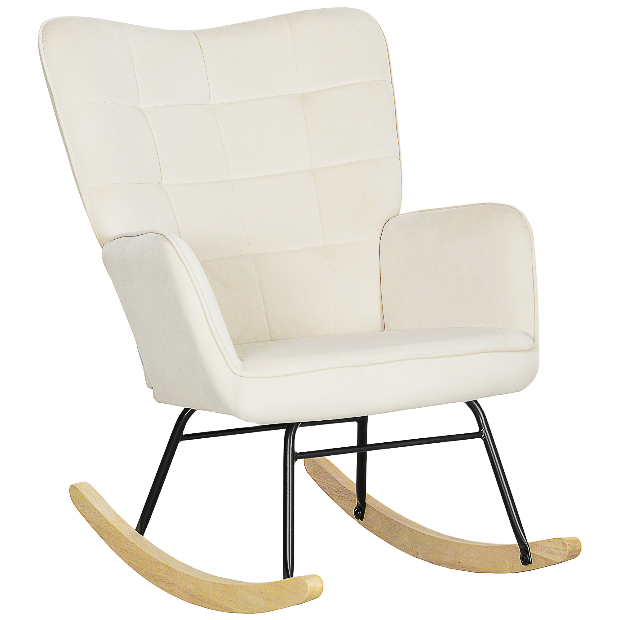 HOMCOM Schaukelstuhl, Schaukelsessel mit Samtoptik, Armlehne, Sessel mit Holzkufen, Relaxsessel für Wohnzimmer, Schlafzimmer, Beige Aosom