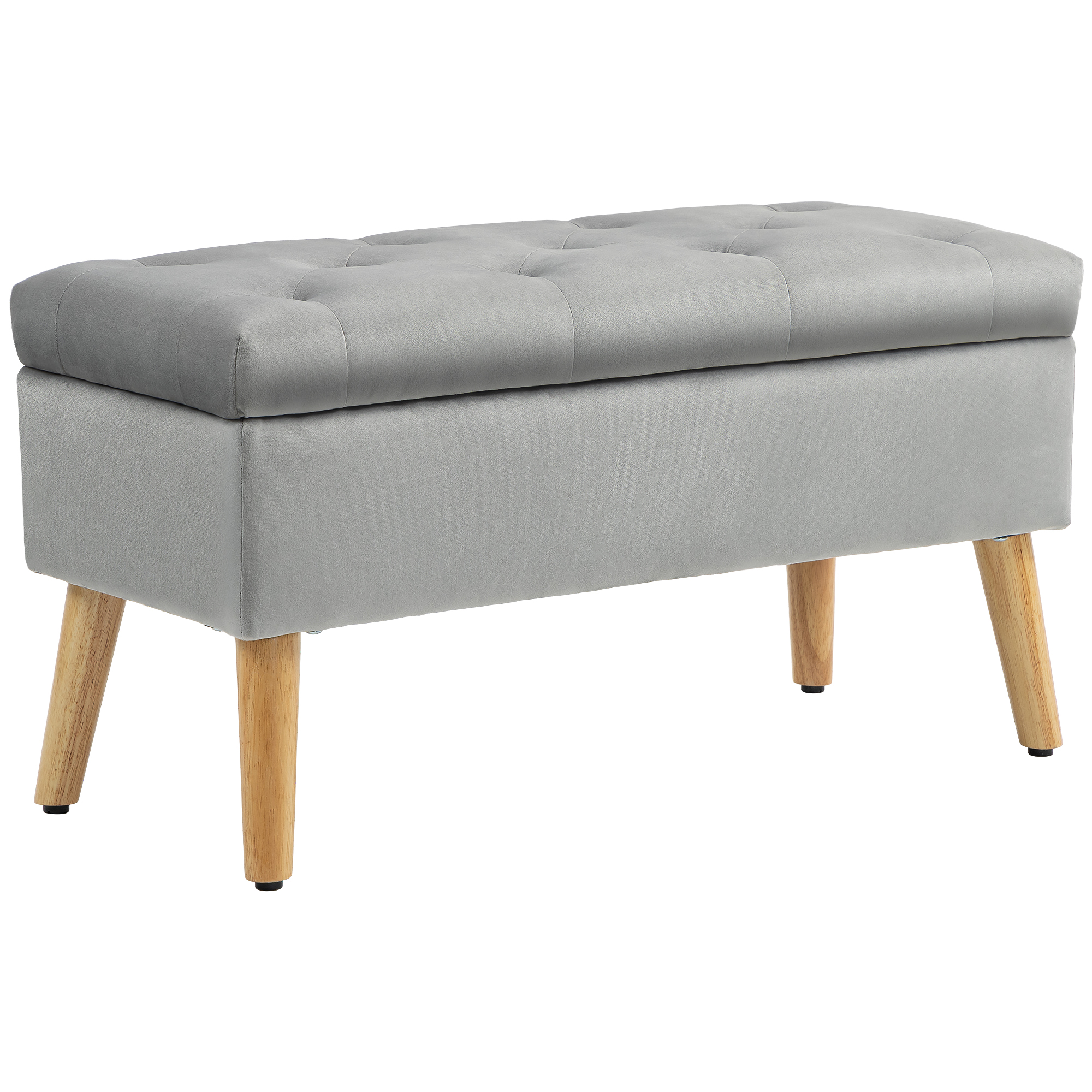 HOMCOM Sitzbank mit Stauraum, Polsterbank mit Deckel, Bettbank mit Samtoptik, für Flur Schlafzimmer Wohnzimmer, Gummiholz 102 x 35 x 43 cm Grau Aosom