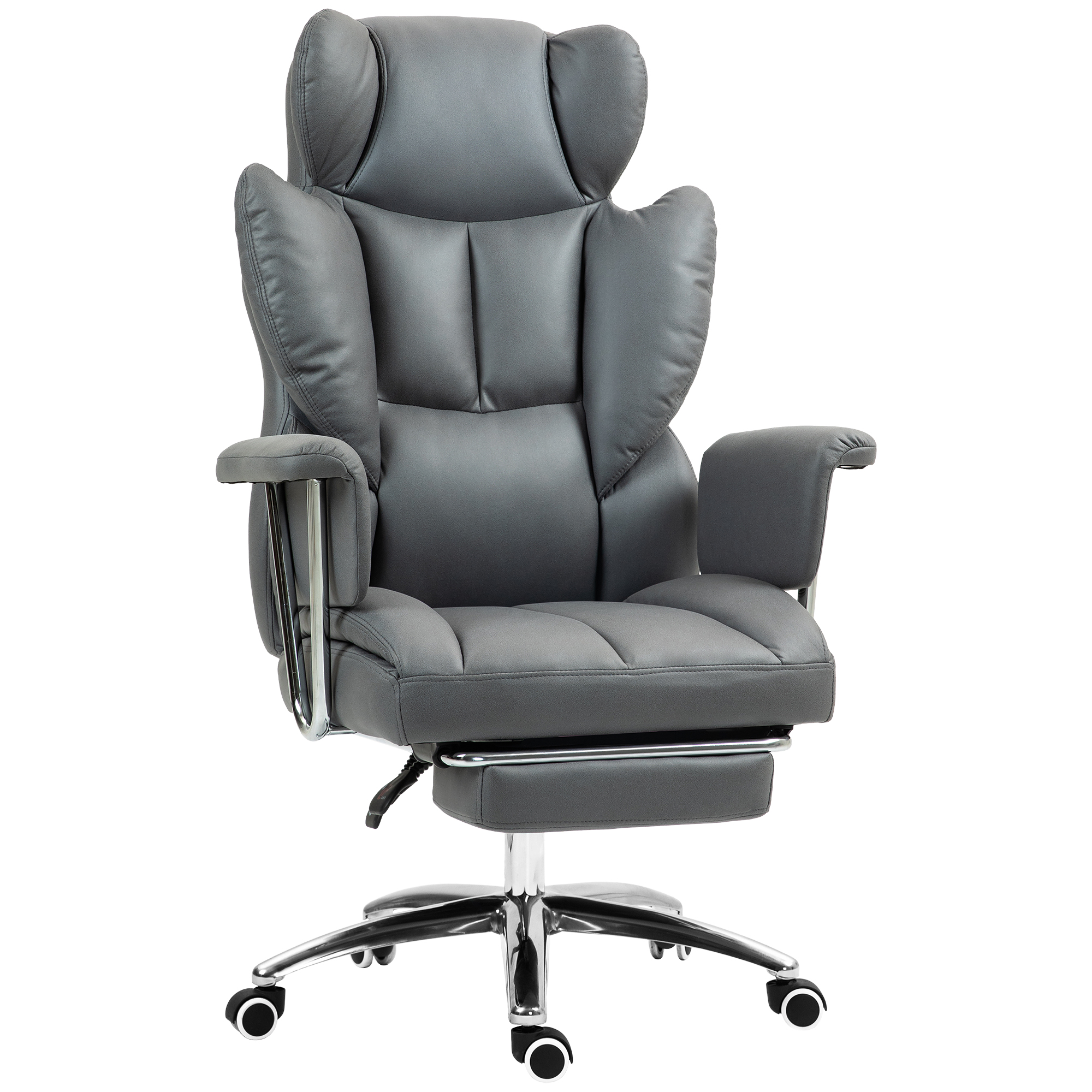 HOMCOM Bürostuhl mit Liegefunktion, ergonomisch Schreibtischstuhl, höhenverstellbar Drehstuhl mit Fußstütze, gepolstert, bis 120 kg belastbar, für Büro, Arbeitszimmer, Dunkelgrau   Aosom