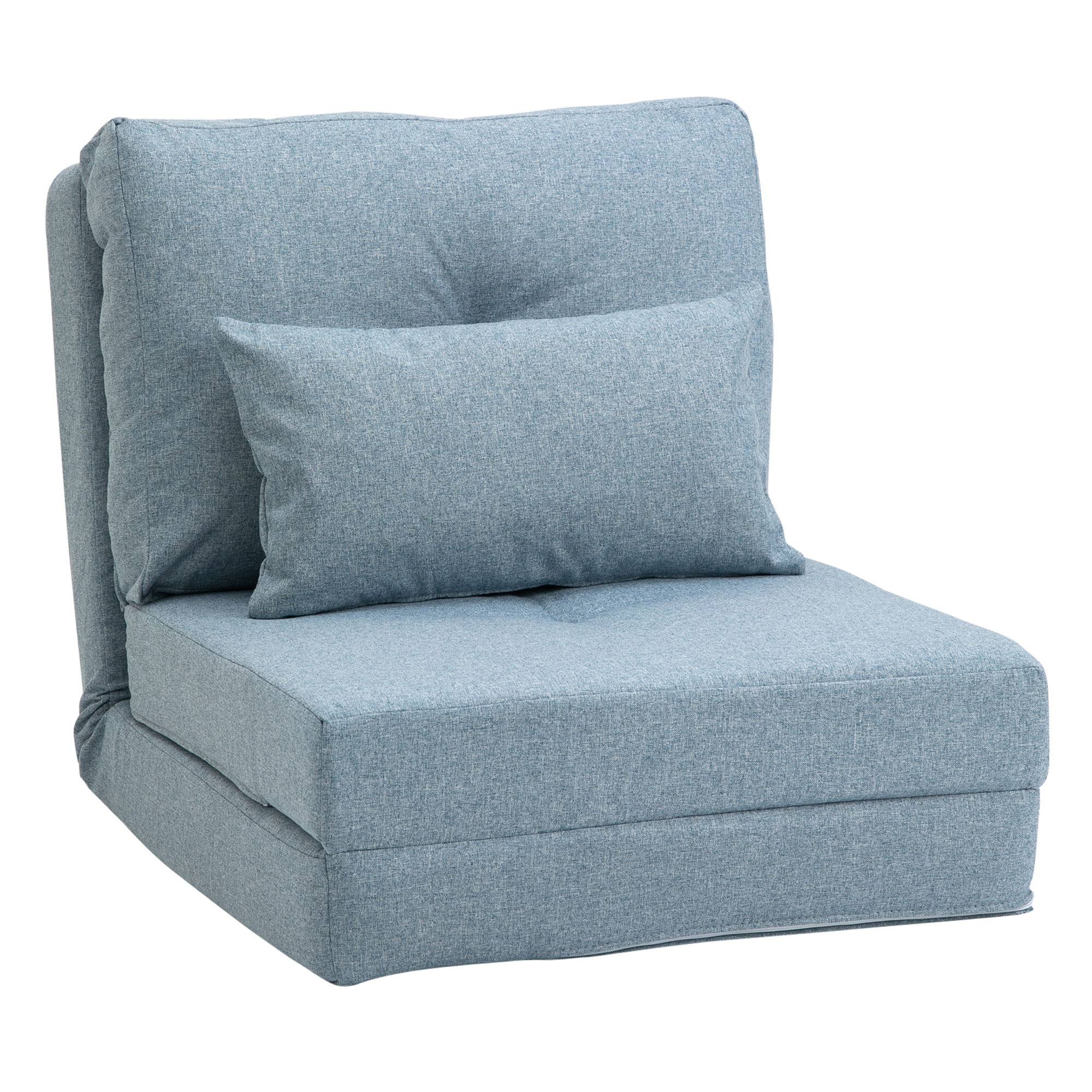 HOMCOM Bodensessel 2-in-1 Klappbett mit verstellbarer Rückenlehne Bodensofa mit Zierkissen, Bodensitzkissen für Wohnzimmer, Schlafzimmer, Leinen, Himmelblau Aosom