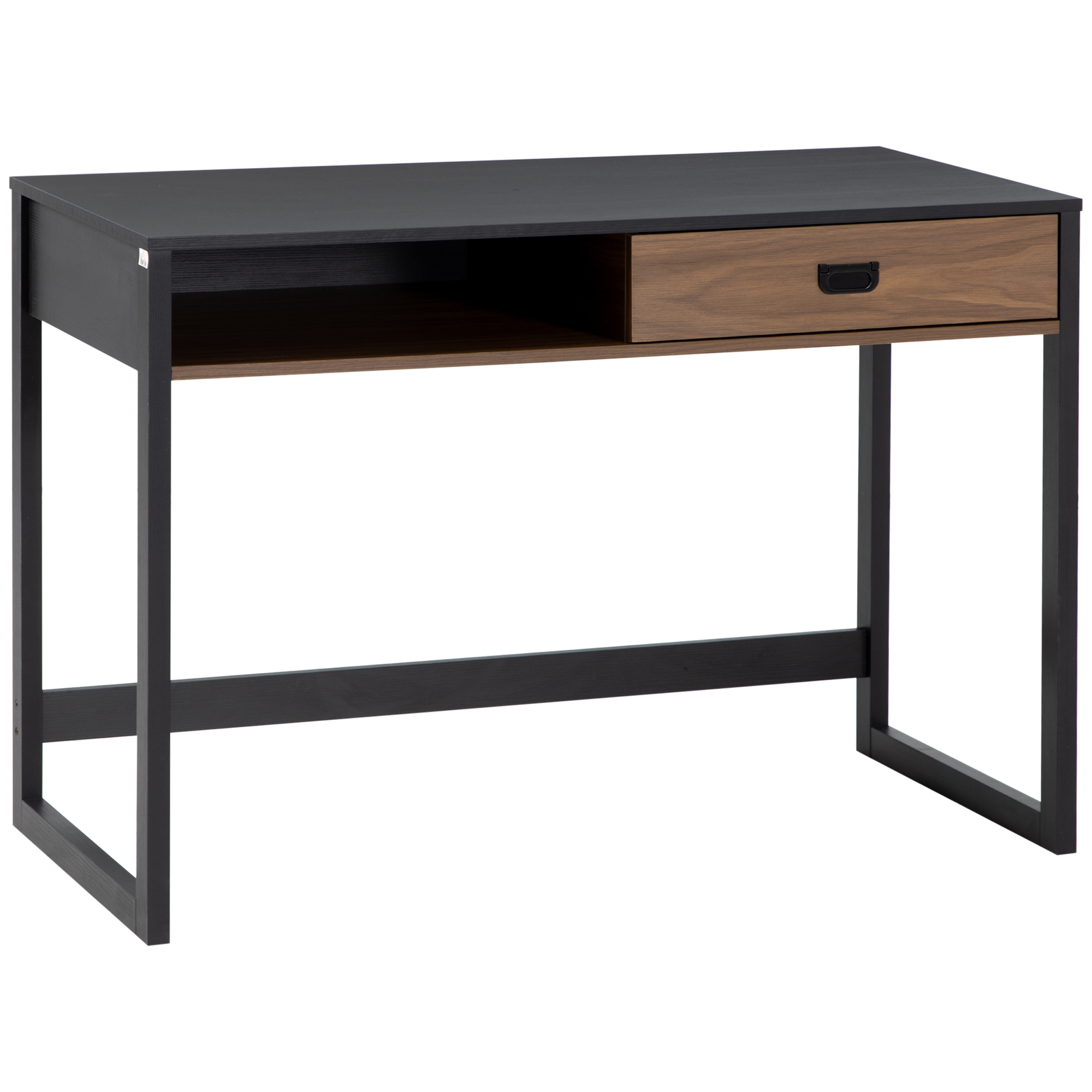HOMCOM Schreibtisch Computertisch mit Schublade, Bürotisch mit Regal, Arbeitstisch im Industrie-Design, fürs Büro, Wohnzimmer, 110 x 50 x 76 cm, Walnuss   Aosom