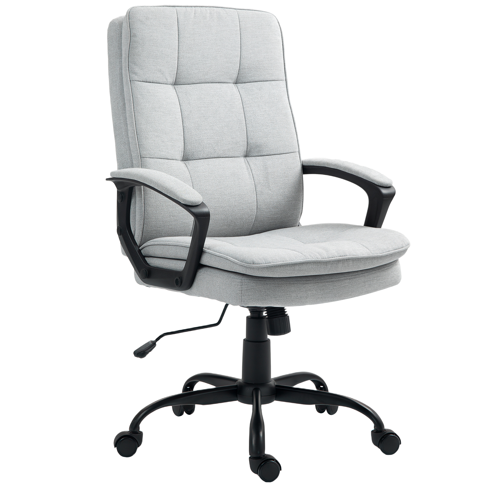 HOMCOM Bürostuhl Ergonomischer Schreibtischstuhl mit Armlehne, Höhenverstellbarer Drehstuhl mit Wippfunktion, Leinenoptik, Gepolstert Computerstuhl, Grau   Aosom