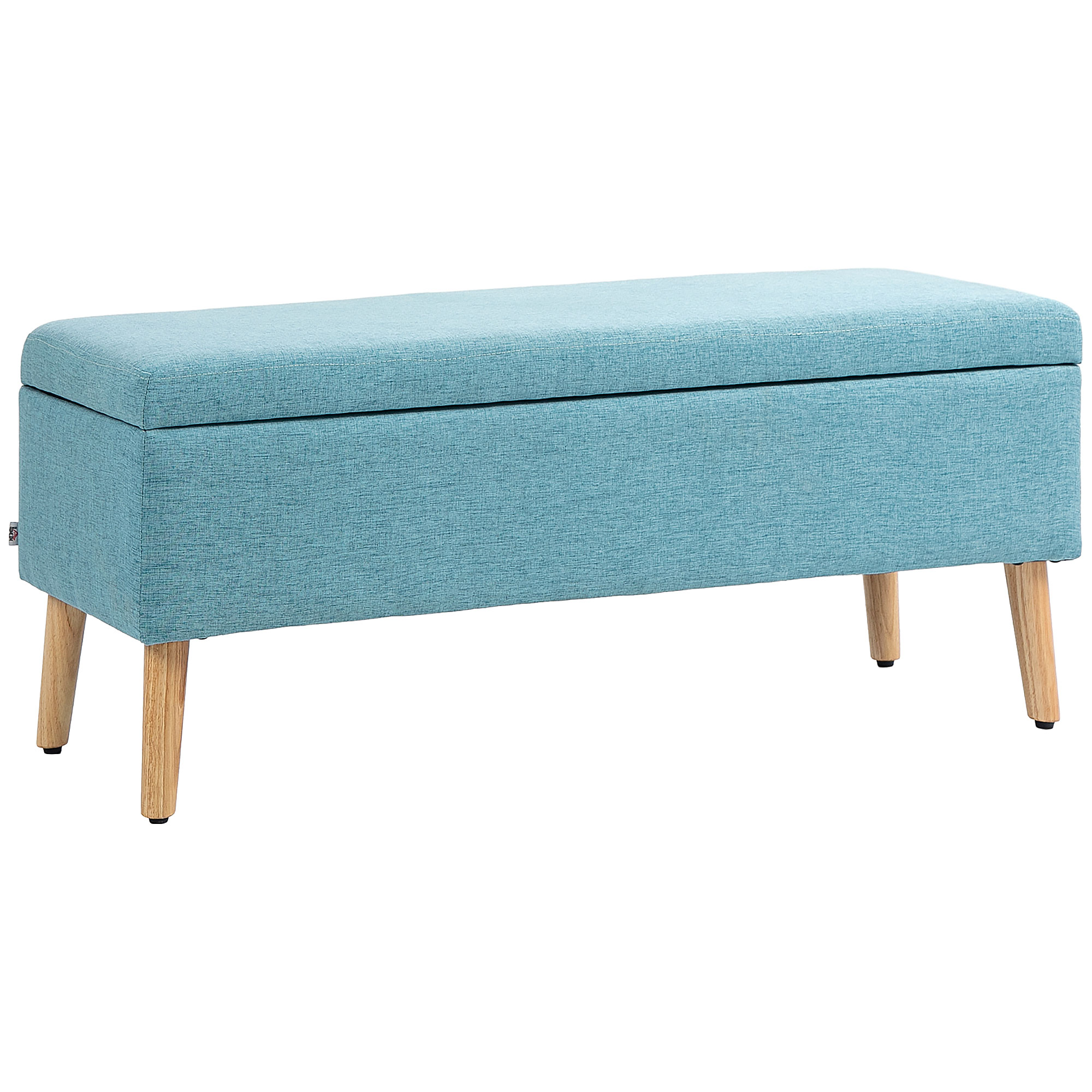 HOMCOM Sitzbank Polsterbank mit Stauraum Bettbank mit Leinenoptik für Flur Schlafzimmer Wohnzimmer Gummiholz Blau 110 x 39 x 45 cm   Aosom