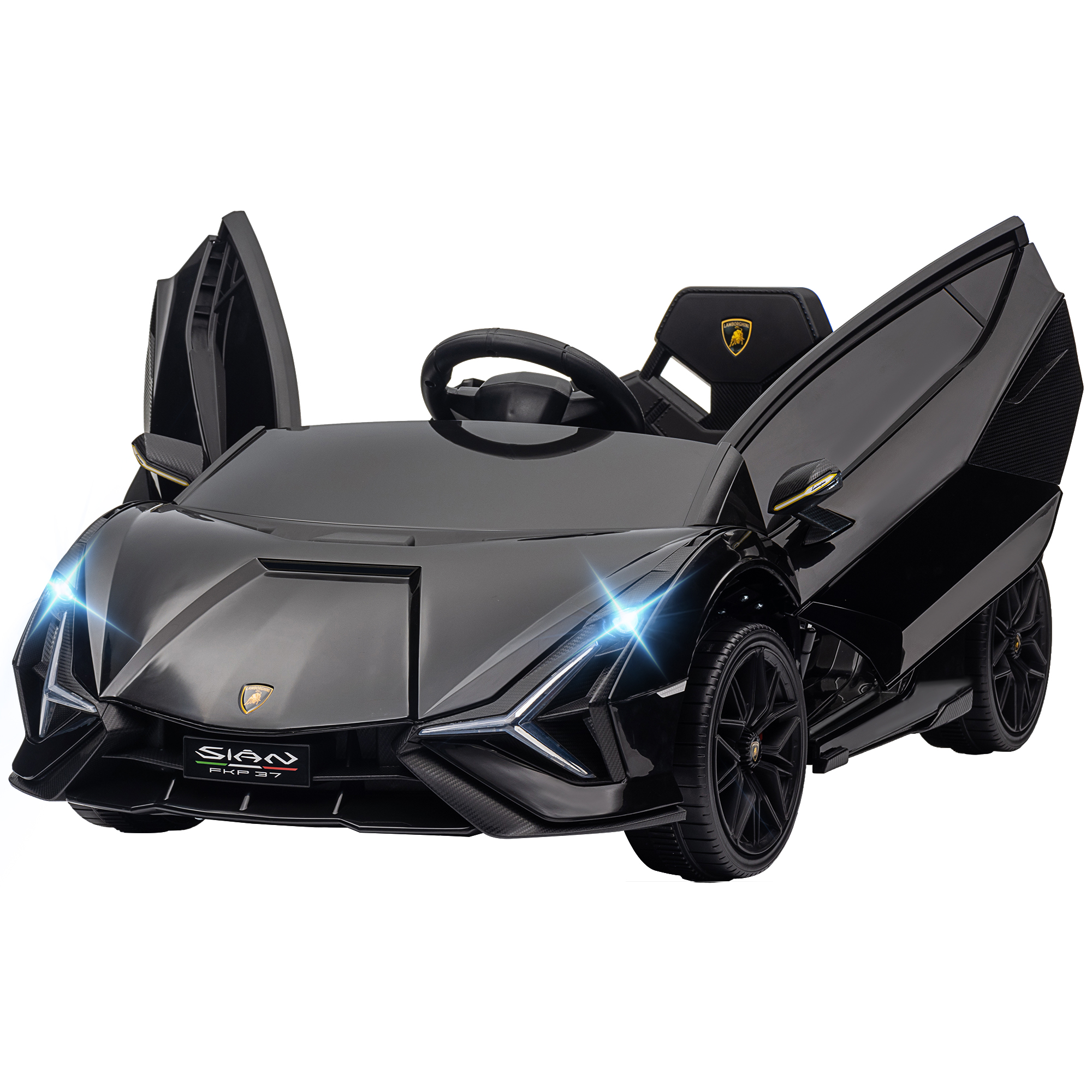 HOMCOM Elektro Kinderauto 3-5 Jahre 12V Lamborghini SIAN, 3-5km/h Kinder Elektroauto mit 2 Motoren, Scheinwerfern und Musik, Fernbedienung, Sicherheitsgurt und Hupe, Schwarz Aosom