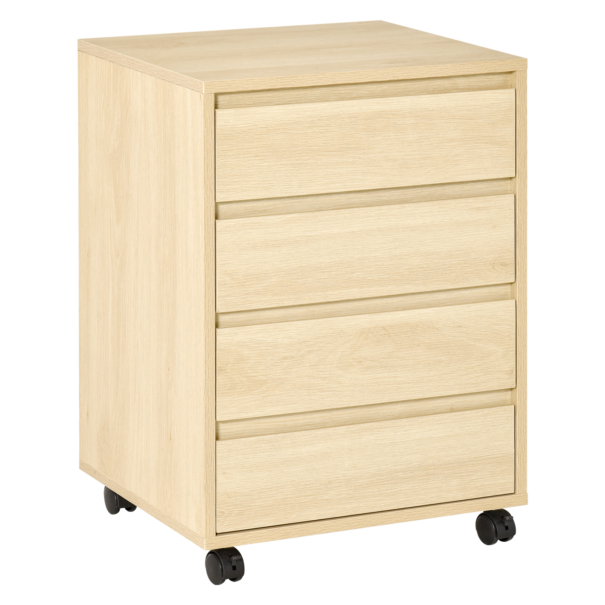 HOMCOM Rollcontainer Aktenschrank Büroschrank mit 4 Schubladen Lagerschrank Aufbewahrung Container MDF Natur 46 x 40 x 65 cm Aosom