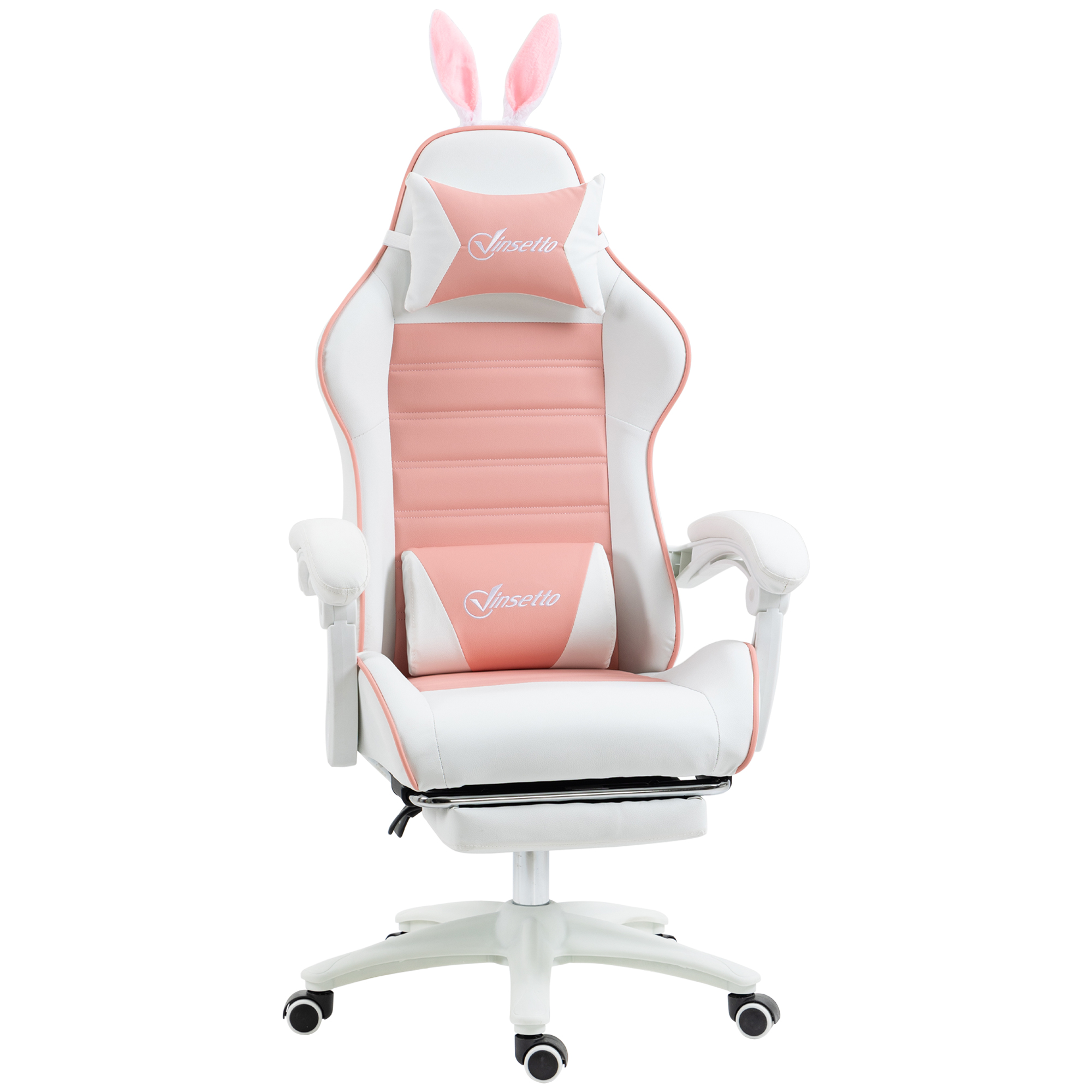 Vinsetto Gaming Stuhl Ergonomischer Gamer Stuhl mit Lendenwirbelstütze, Fußstütze, Gaming Sessel mit Hasenohren, Kopfkissen, Höhenverstellbar Bürostuhl mit Verstellbar Liegefunktion Rosa   Aosom