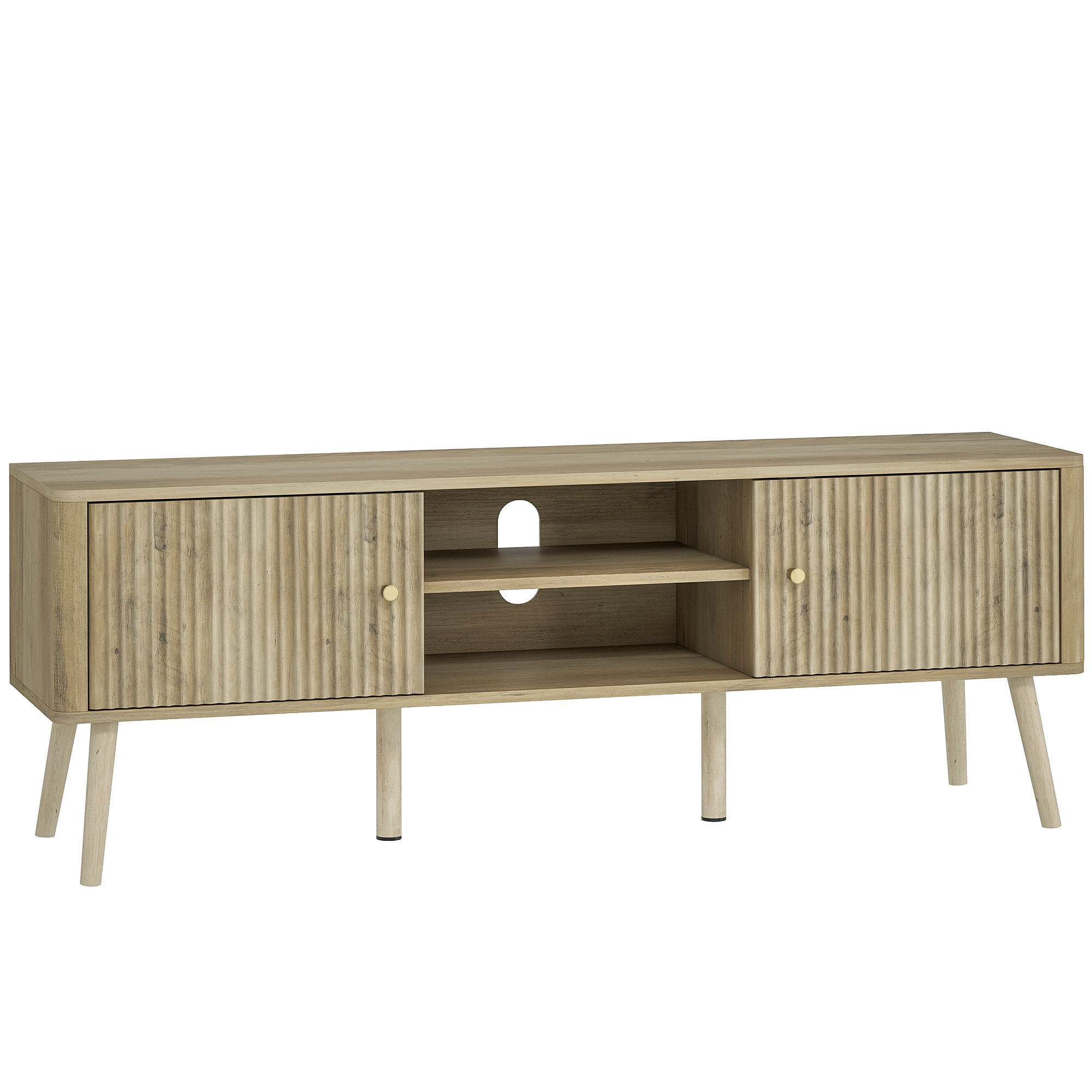 HOMCOM TV-Möbel, TV-Möbel für Fernseher bis 65 Zoll mit 2 Türen, 2 offene Fächer, verstellbares Regal und Kieferfüßen, TV-Bank für Wohnzimmer, Schlafzimmer, Eiche   Aosom