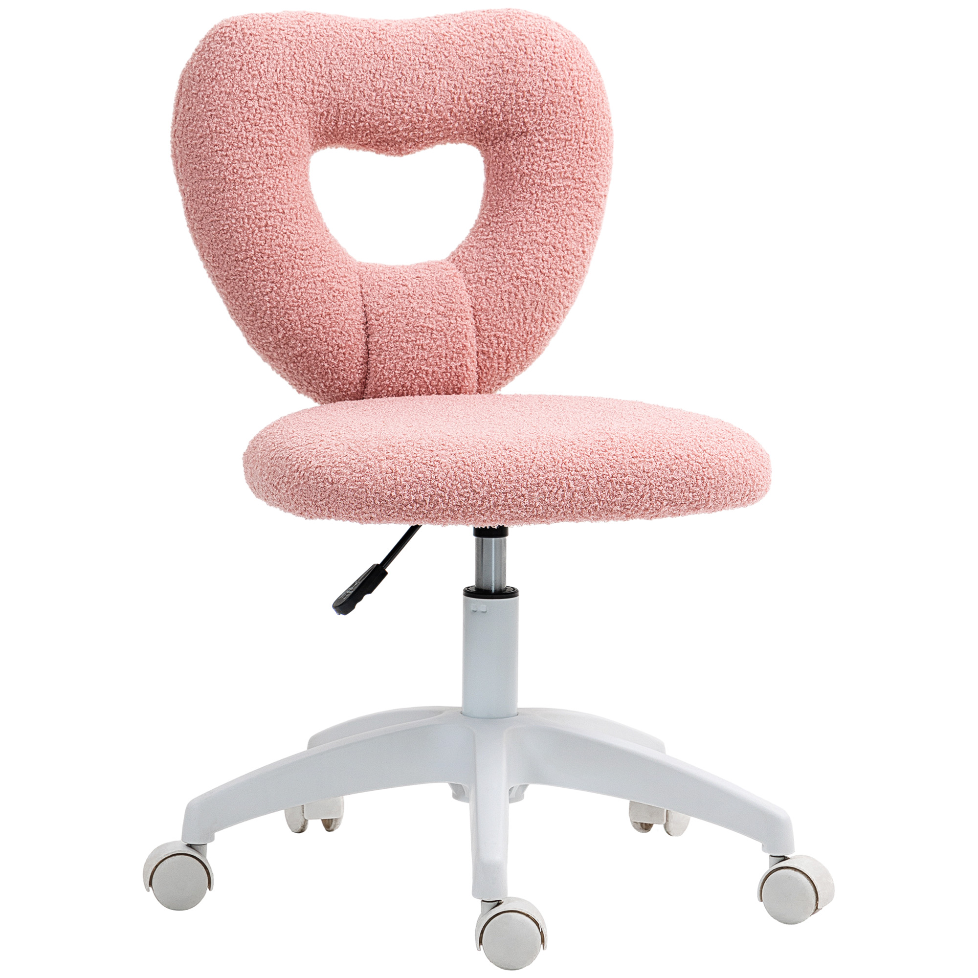 HOMCOM Schreibtischstuhl Bürostuhl Drehbar Homeoffice Stuhl mit Herzförmige Rückenlehne, ohne Armlehne Höhenverstellbarer Teddy-Fleece Schminktisch Stuhl für Arbeitszimmer, Rosa   Aosom