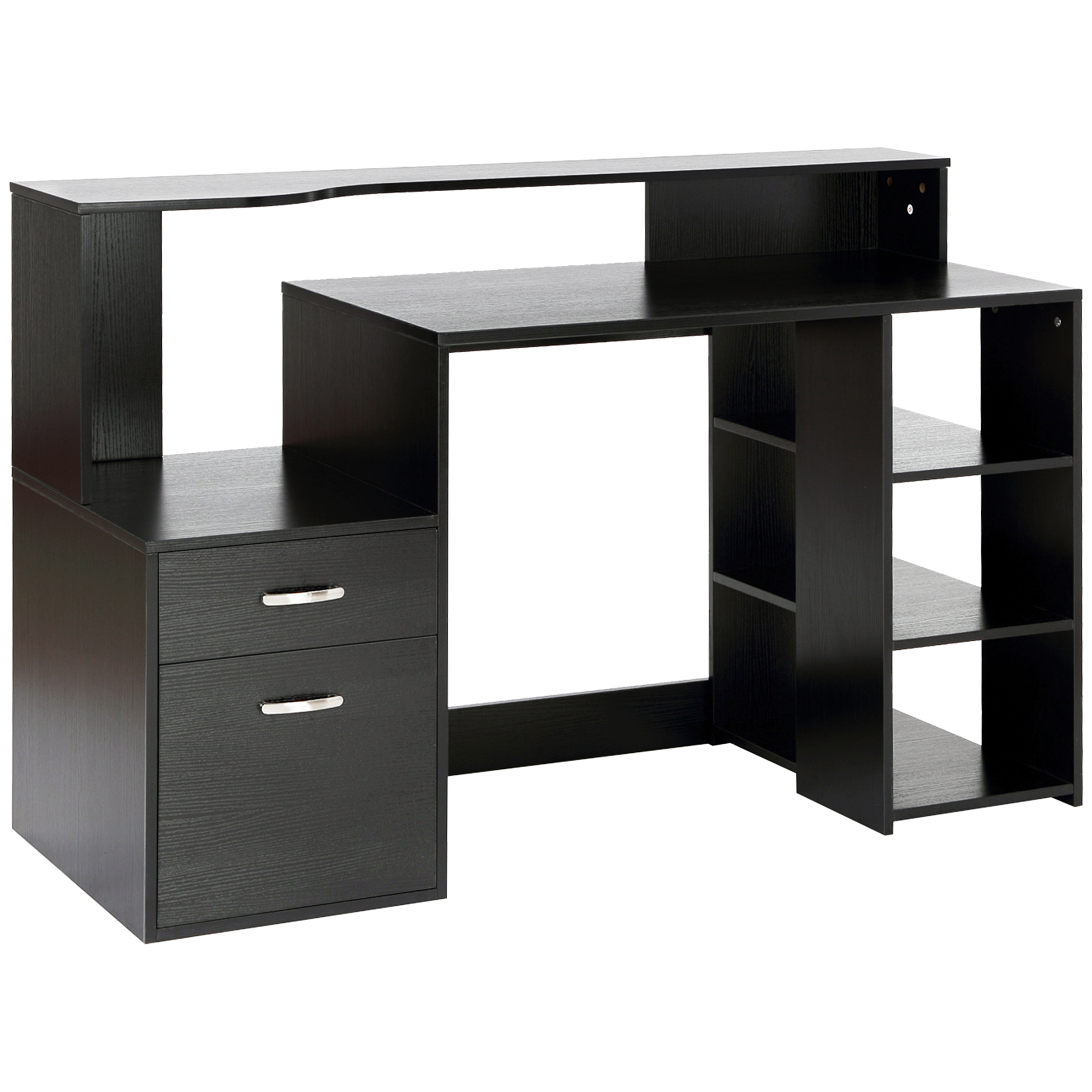 HOMCOM Schreibtisch mit Regal Computertisch Bürotisch mit Tischplatte für Drucker Schublade MDF Metall Schwarz 137 x 55 x 92 cm Aosom