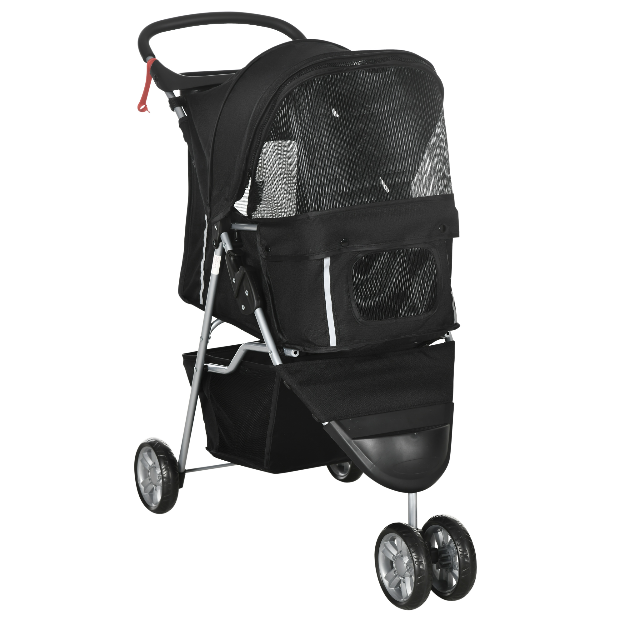 PawHut Hundewagen Hundebuggy klappbar für Hunde & Katzen Katzenbuggy mit Kissen Netzfenstern Getränkehalter Aufbewahrungstasche Katzenwagen Buggy Schwarz   Aosom