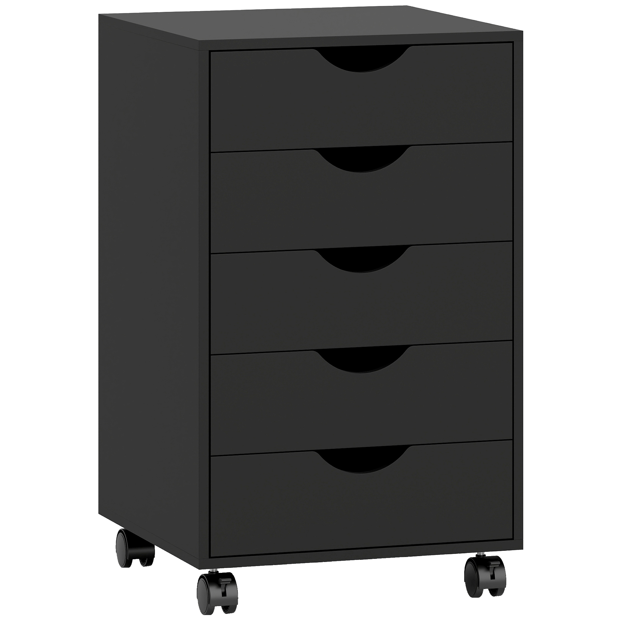 HOMCOM Rollcontainer Büroschrank mit 5 Schubladen Bürocontainer Aktenschrank mit Rollen Rollschrank mit Bremsen Druckschrank 40 x 40 x 67 cm Schwarz   Aosom