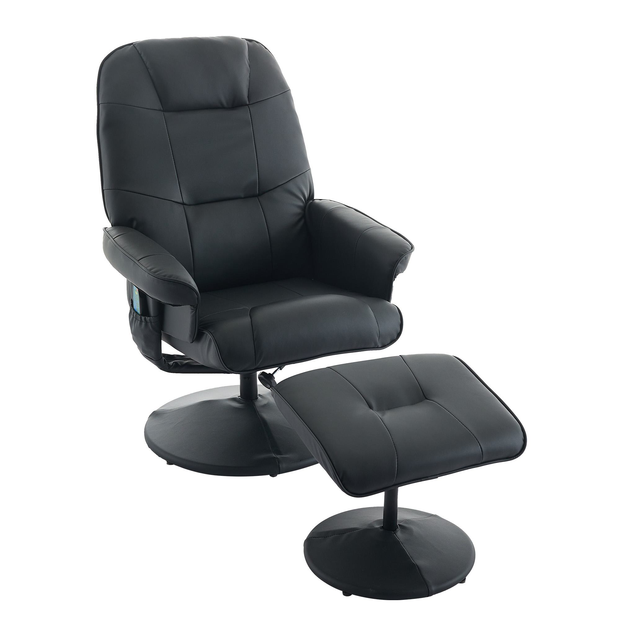 Relaxsessel mit Hocker Massagesessel PU Stoff Heizung Liegefunktion 360° Drehung Schwarz 75x795x107 cm Relax Fernsehsessel   Aosom.de