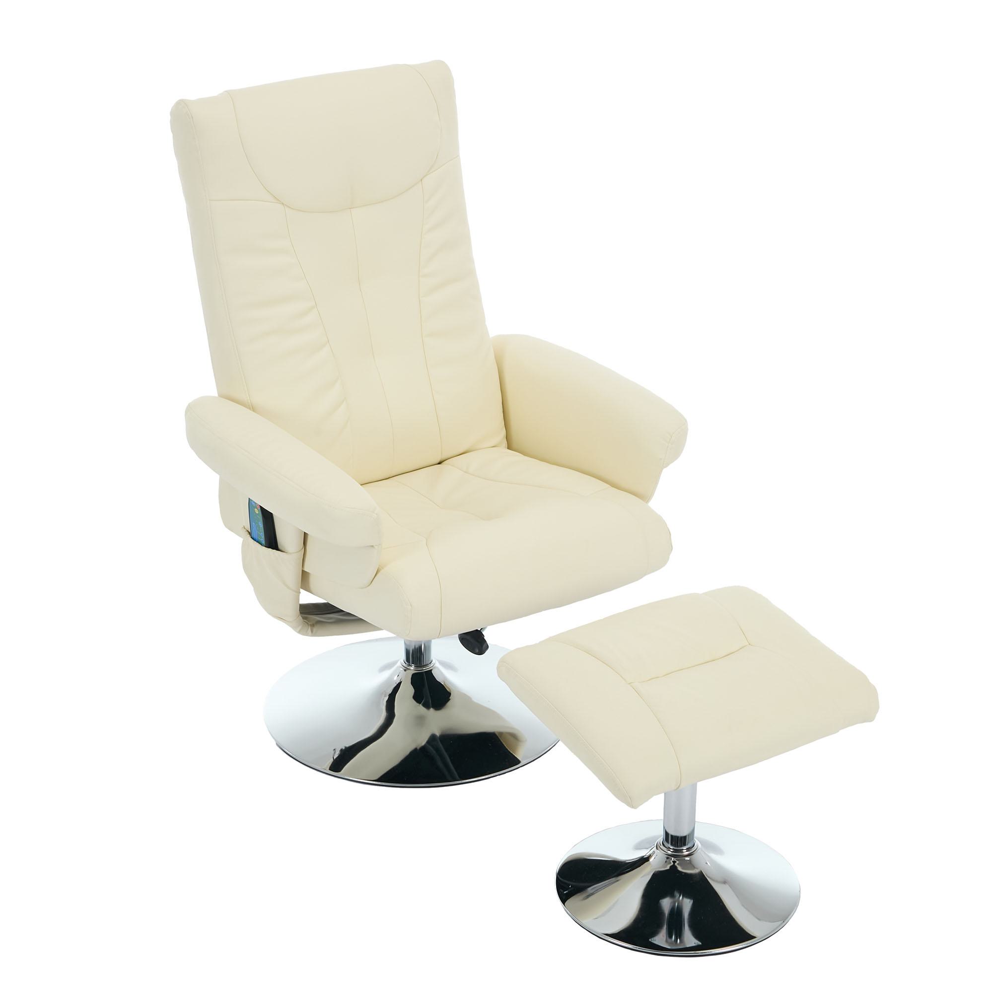 Relaxsessel mit Hocker Beheizter Massage Sessel 360° drehbar 5-Punkte-Massage Liegefunktion PU-Stoff Beige 75x76x103 cm   Aosom.de