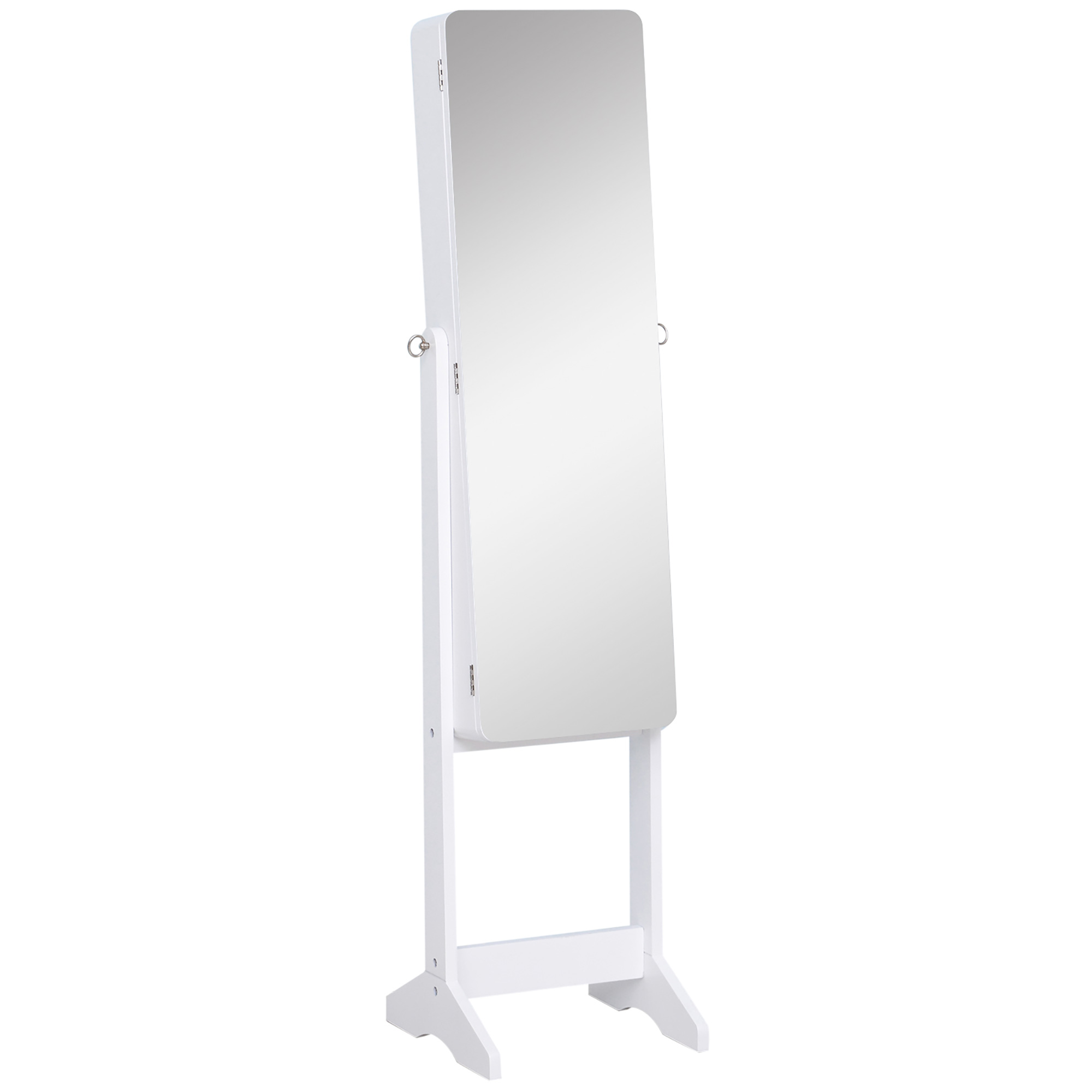 HOMCOM LED Schmuckschrank mit Innenspiegel Spiegelschrank klappbare Ablage Standspiegel verstellbar Weiß 146 cm hoch Aosom
