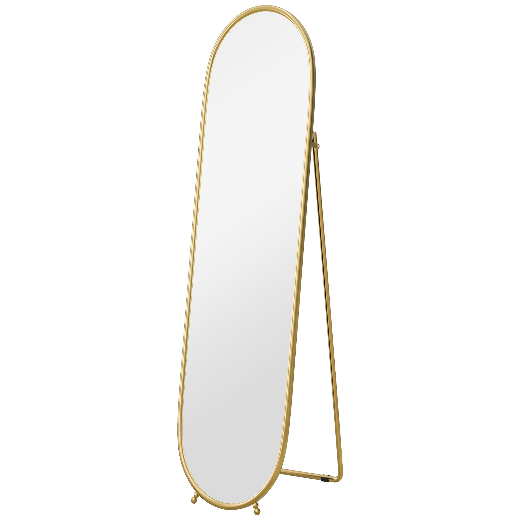 HOMCOM Ganzkörperspiegel, 160 x 40 cm Wandspiegel mit Ständer, Metallrahmen, Oval Standspiegel für Wohnzimmer, Schlafzimmer, Gold Aosom