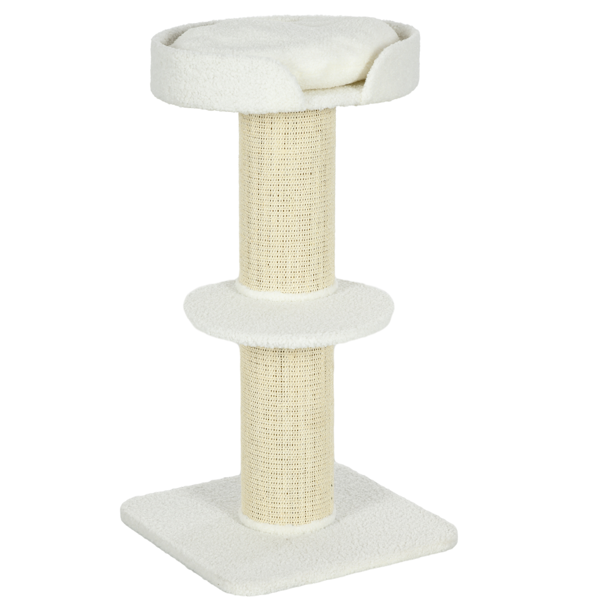 PawHut Kratzbaum 91 cm Katzenturm mit Sisalstämme, Plattform, Kissen mehrstöckiger Katzenkratzbaum, Kletterbaum, für mittelgroße Katzen, Cremeweiß   Aosom