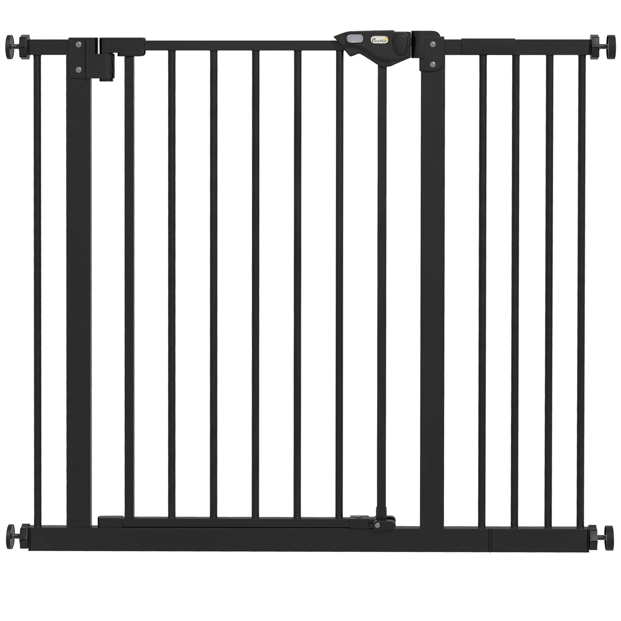 PawHut Türschutzgitter Hunde, Absperrgitter, 74-80/87-94 cm, Treppenschutzgitter für Haustier, Hundegitter inkl. verschiedene Verlängerungen, Schutzgitter ohne Bohren, Metall, Kunststoff, Schwarz Aosom