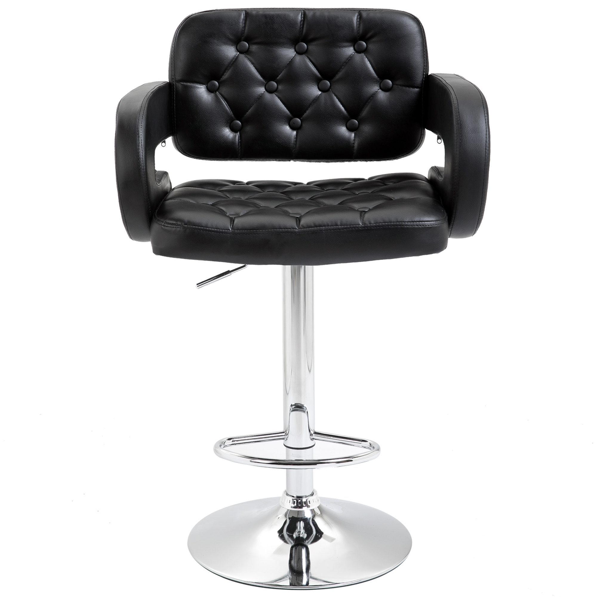 HOMCOM Barhocker 360° drehbar, höhenverstellbarer Barhocker mit Rückenlehne, Fußstütze und U-förmigen Armlehnen, Barhocker für Küche, Esszimmer, Theke, Schwarz   Aosom