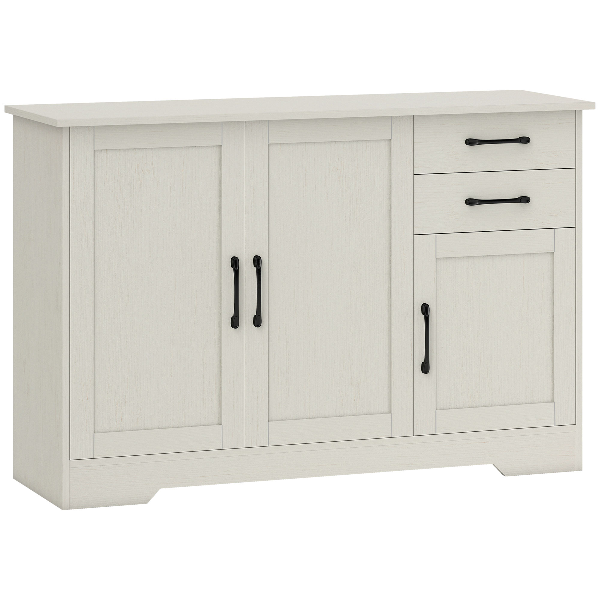 HOMCOM Sideboard 3 Türen, Modernes Sideboard für Wohnzimmer, mit 2 Schubladen, Verstellbarem Regal, für Esszimmer, Eingang, Schlafzimmer, Cremeweiß, 120x38x79 cm   Aosom