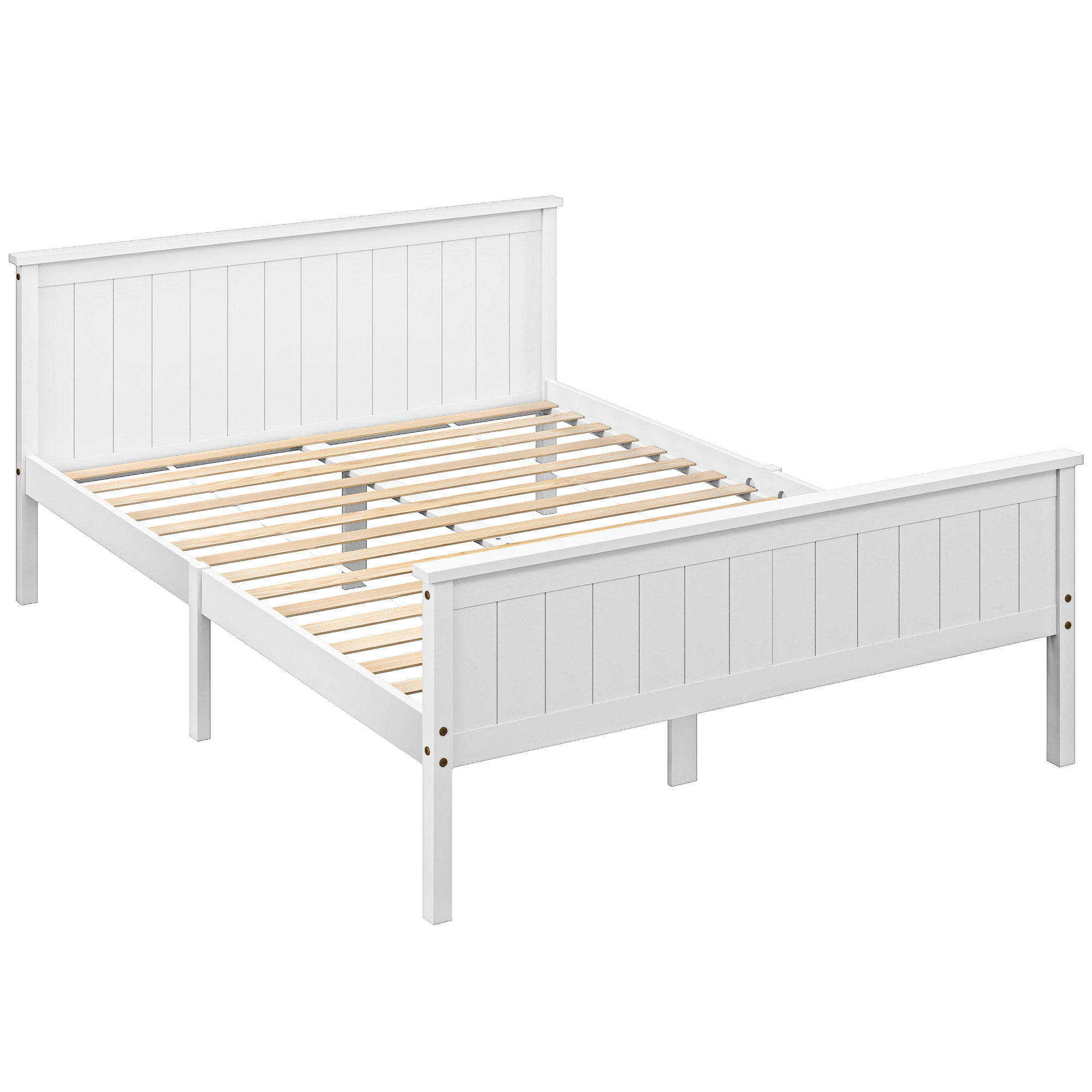 HOMCOM Bettgestell 150 x 210 cm, Einzelbett aus massiver Kiefer mit Lattenrost, Kopf- und Fußteil inklusive, 29 cm Höhe mit Aufbewahrung darunter, geräuschlos, einfacher Zusammenbau, weiß Aosom