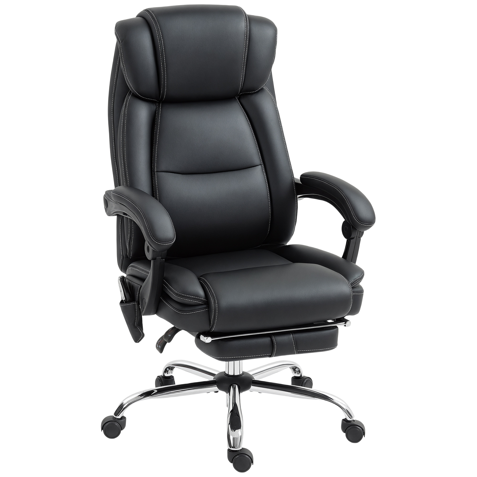 HOMCOM Bürostuhl mit Massage und Heizung, ergonomischer Bürostuhl mit einstellbarer Höhe, neigbarer Rückenlehne, Fußstütze, kabelgebundener Fernbedienung, 360° drehbar, Kunstleder, Schwarz Aosom