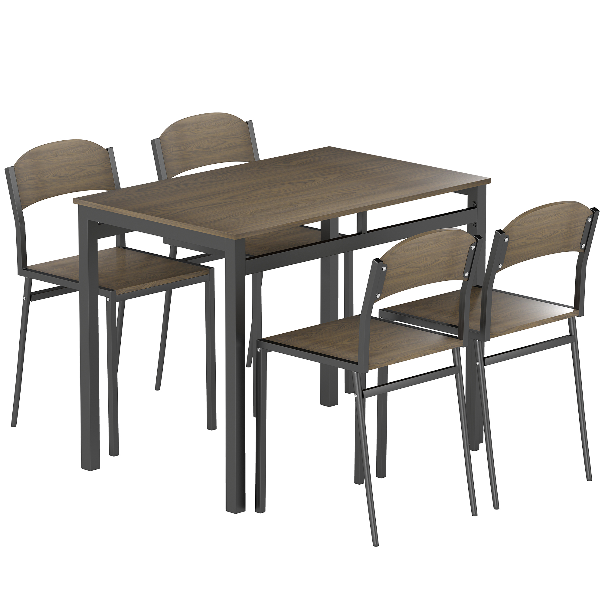 HOMCOM Esstisch-Set – Runder Küchentisch mit 4 Stühlen, Modernes Design, Metallgestell, für kleine Räume, Dunkelbraun/Schwarz   Aosom