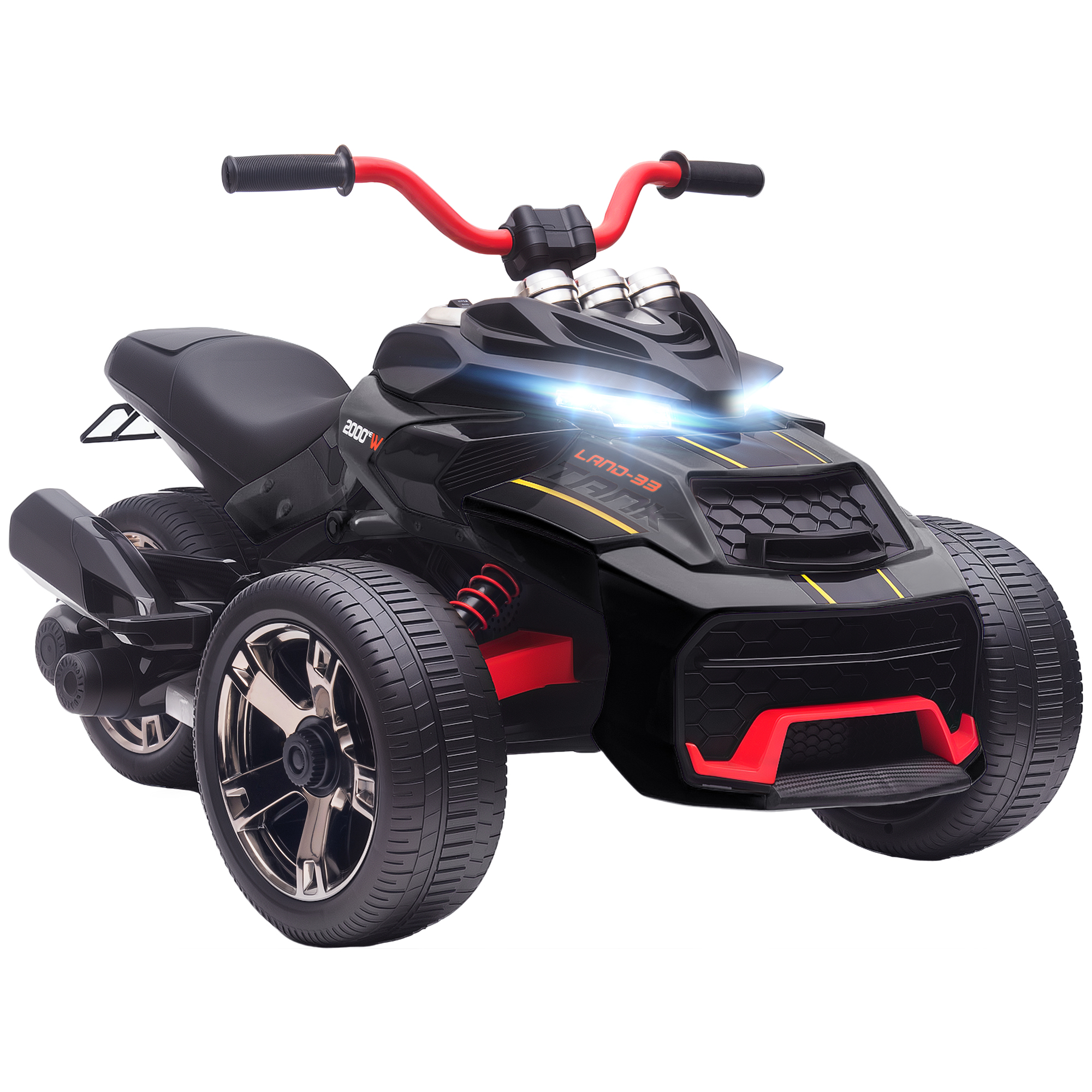 Qaba Kinder-ATV 12V – Elektrisches Dreirad mit MP3, Hupe & LED, 2 Geschwindigkeiten, Schwarz (3–8 Jahre) Aosom