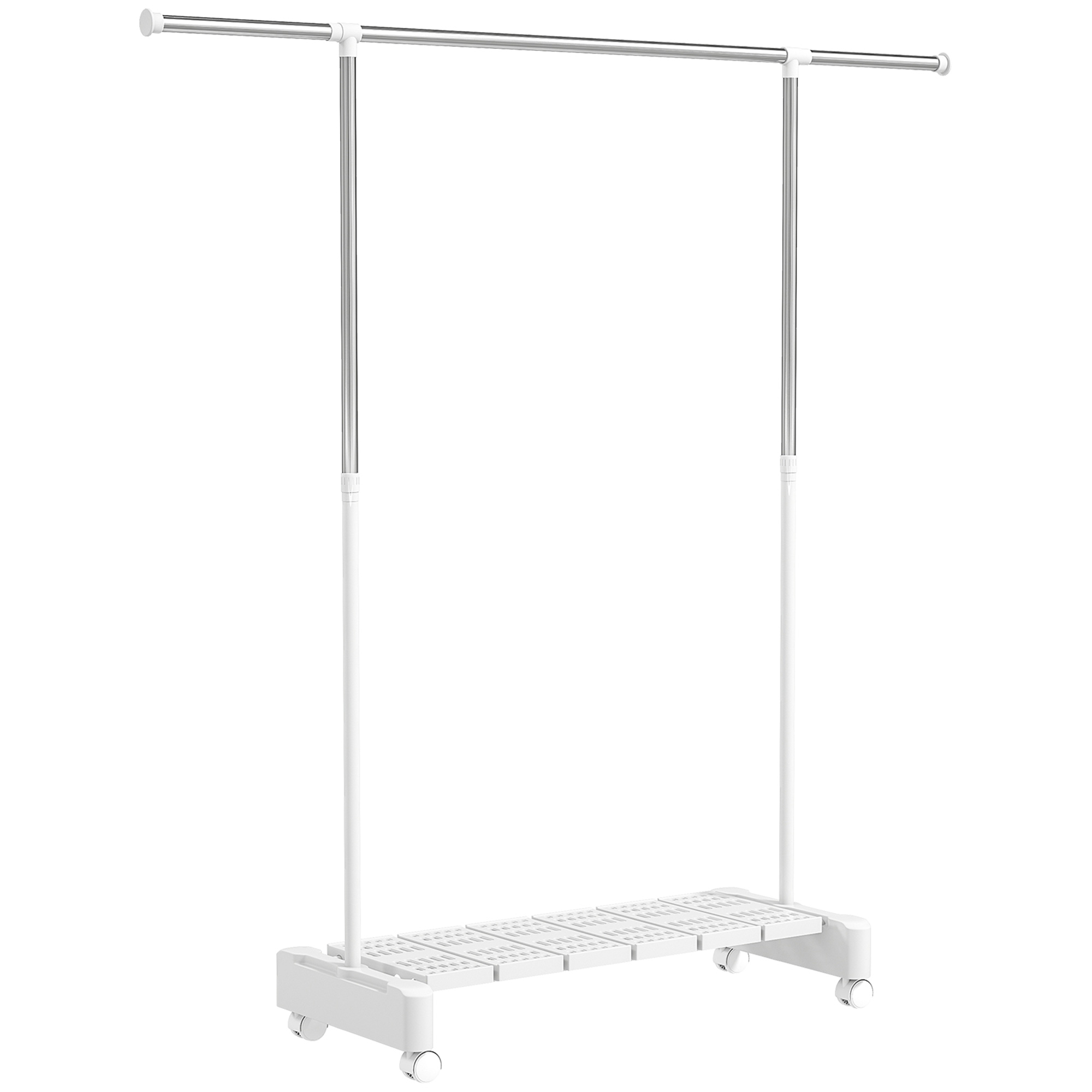 HOMCOM Ausziehbarer Wäscheständer mit Rollen & Bremse, Edelstahlgestell, Schuhablage, Weiß   Aosom