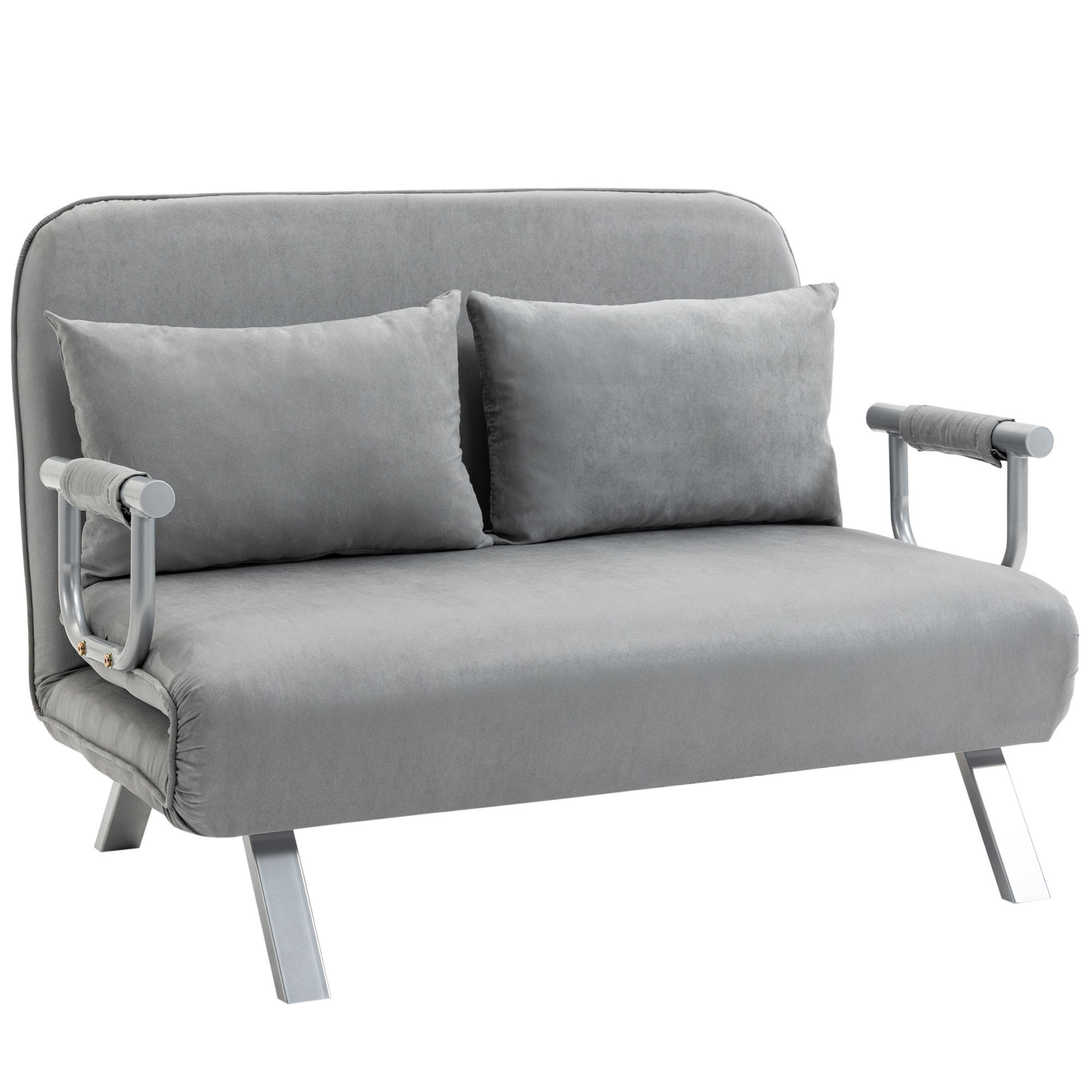 HOMCOM Schlafsofa Zweisitzer  Bettfunktion & Kissen, Verstellbares Sofa, bis 150kg, Hellgrau  Aosom