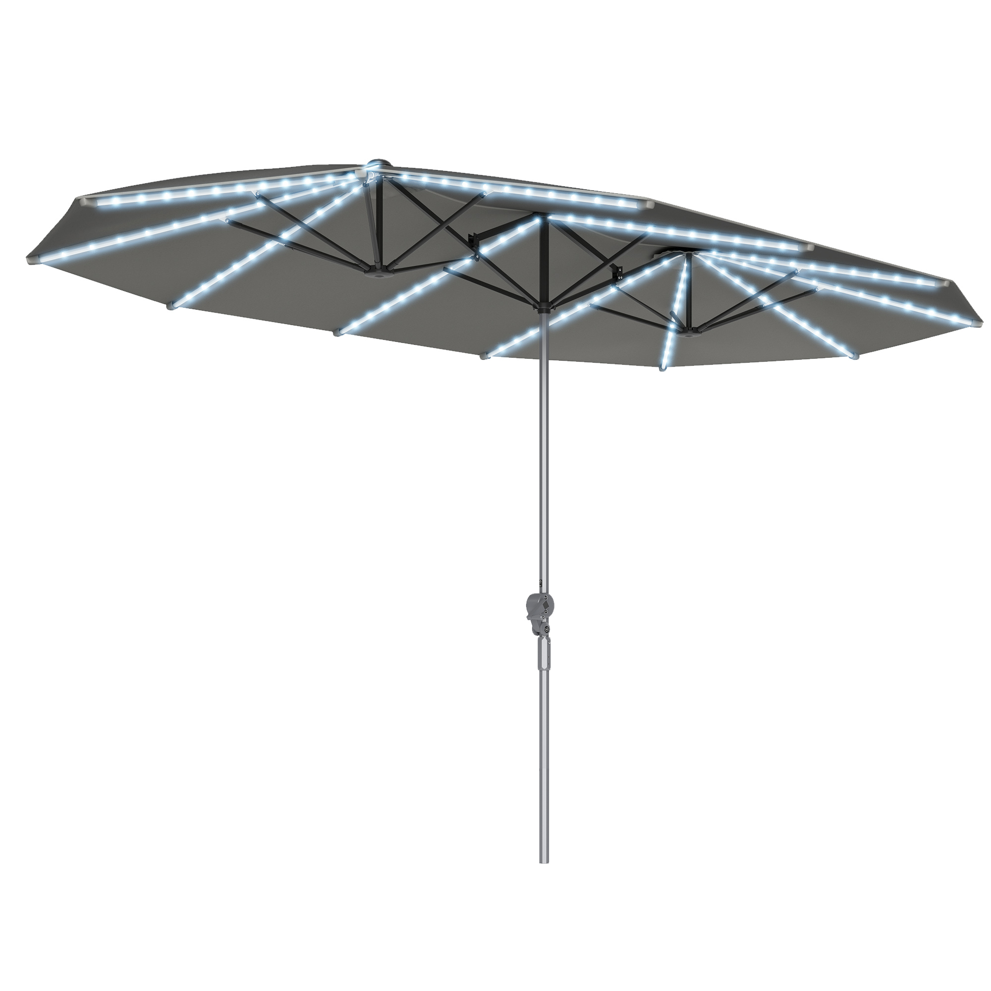 Outsunny sonnenschirm 451x267 cm mit Solar LED, UV50+ Aluminium Doppelsonnenschirm , Marktschirm mit Kurbel, für Balkon, Garten, Dunkelgrau   Aosom