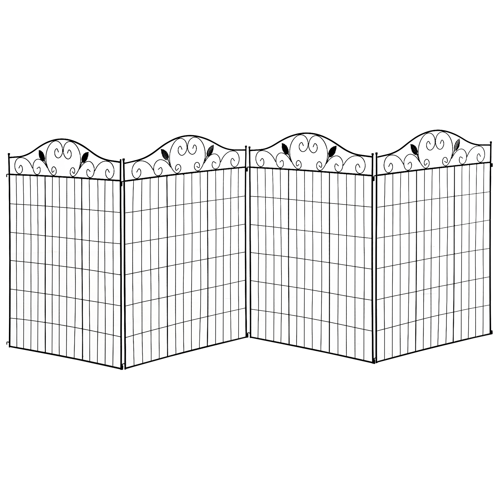 Outsunny Gartenzaun 4er Set  Dekorativer Metallzaun, 365x112cm, für Balkon und Garten, Schwarz  Aosom