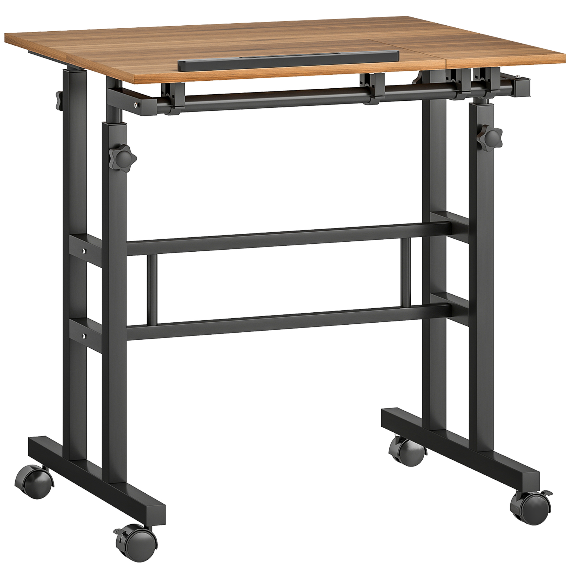 HOMCOM höhenverstellbarer Sitz‑Steh‑Schreibtisch 70 x 60 cm mit Rollen und neigbarer Platte – platzsparender Computer‑Schreibtisch, Braun   Aosom