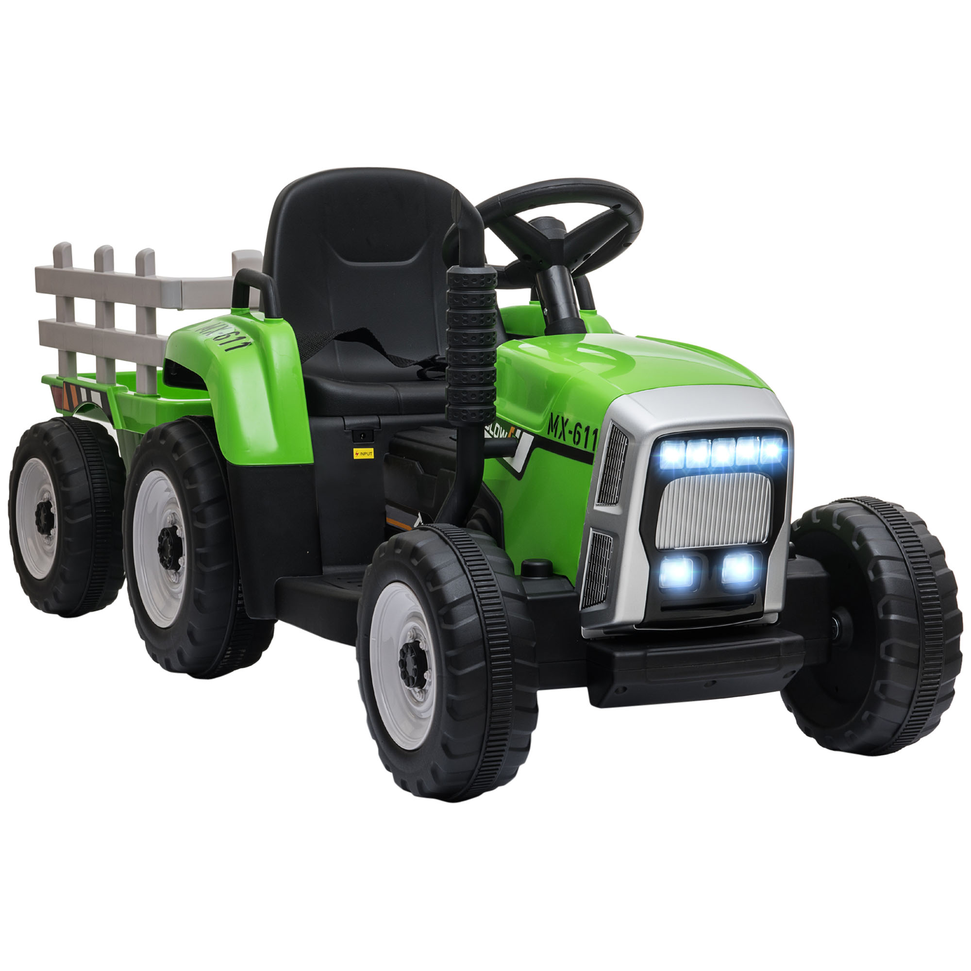 HOMCOM Elektrischer Traktor mit Anhänger, Kinder Elektroauto mit Fernbedienung, Kinder Aufsitztraktor mit MP3 Funktion, Scheinwerfer   Aosom