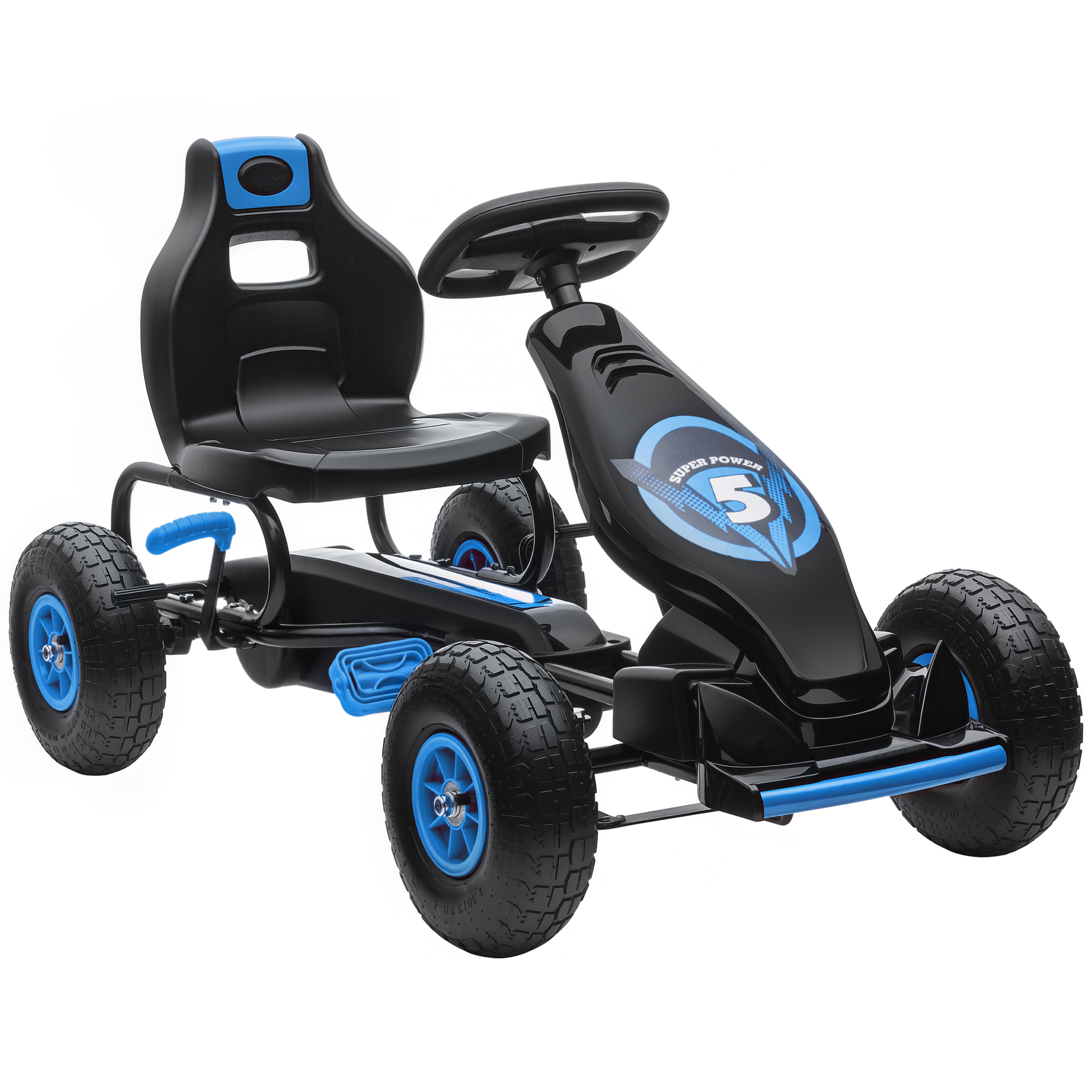 HOMCOM Gokart Kinderfahrzeug blau schwarz mit verstellbarem Sitz Gummireifen Pedal Handbremse ab 5 Jahren für Spaß im Freien   Aosom.de