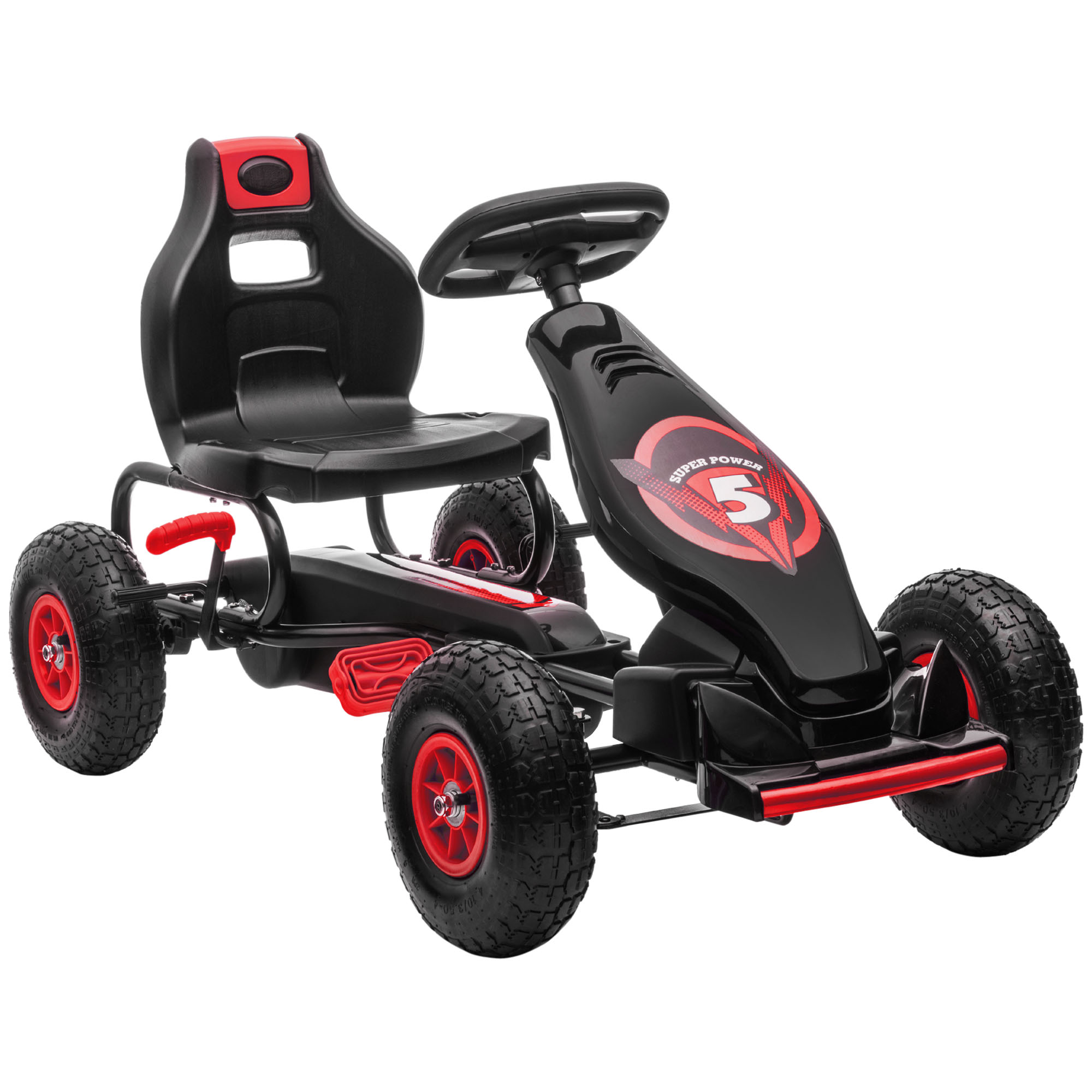 HOMCOM Gokart, Kinderfahrzeug mit verstellbarem Sitz, Tretfahrzeug mit Gummireifen, Pedal, Handbremse, für 5-12 Jahre, Outdoor, Rot+Schwarz  Aosom