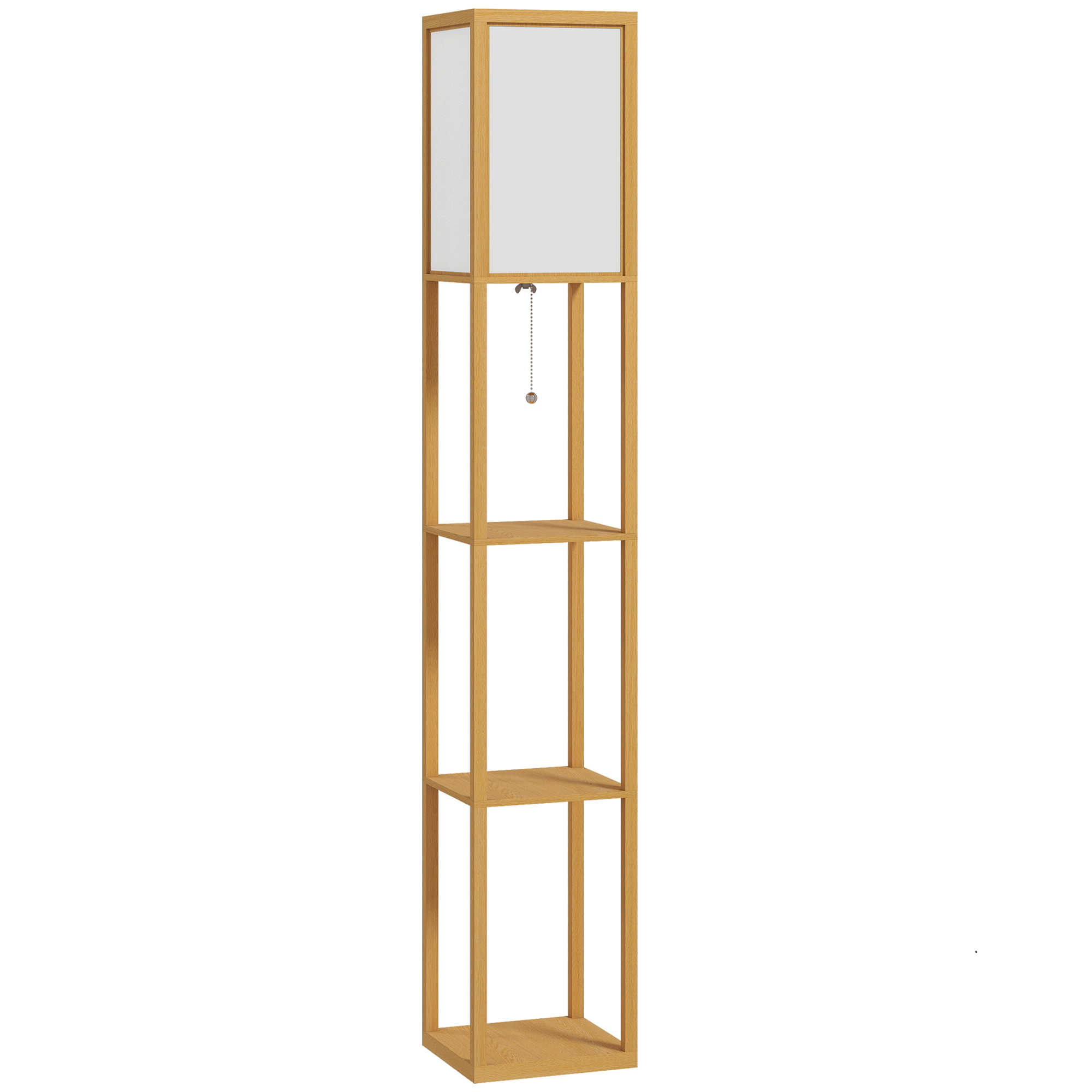 HOMCOM Stehlampe mit Ablagefächern, moderne Holz-Stehlampe, E27-Fassung, für Wohnzimmer, Schlafzimmer, Büro, Natur Aosom